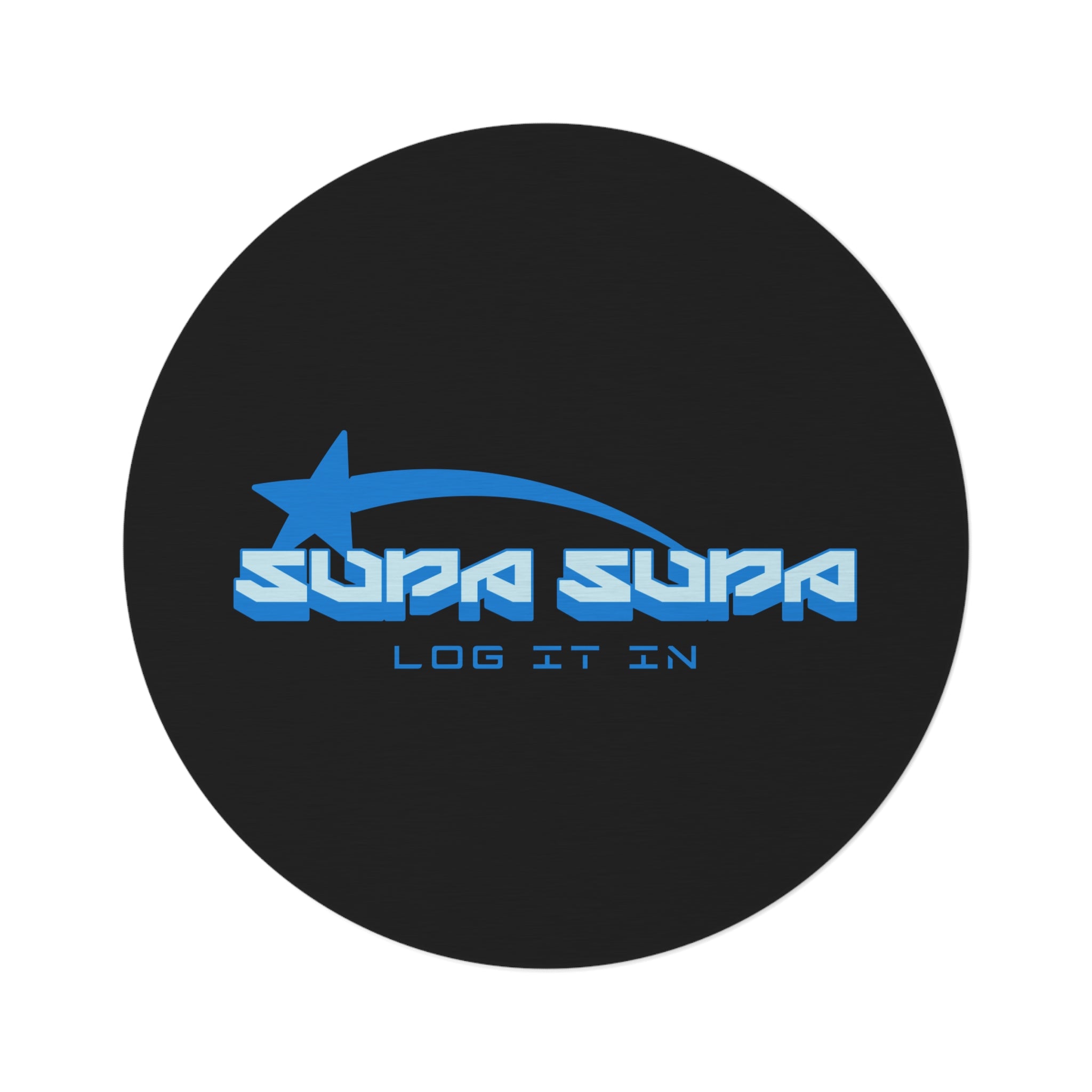 Round Rug — Retro Blue 'SUPA SUPA' Logo Floor Mat (Log It In)