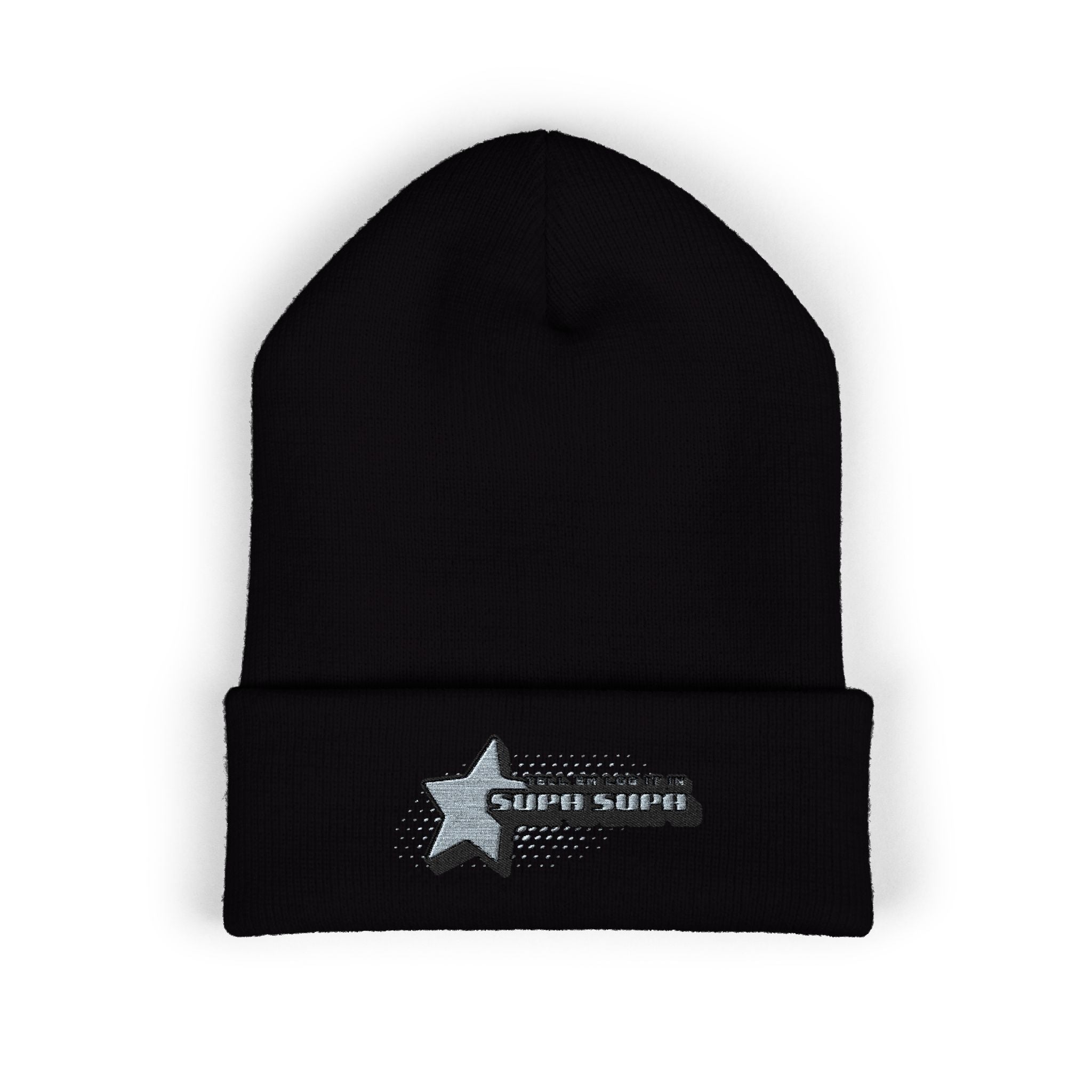 Embroidered "Tell em log it in Cuffed Beanie — Cozy Winter Hat