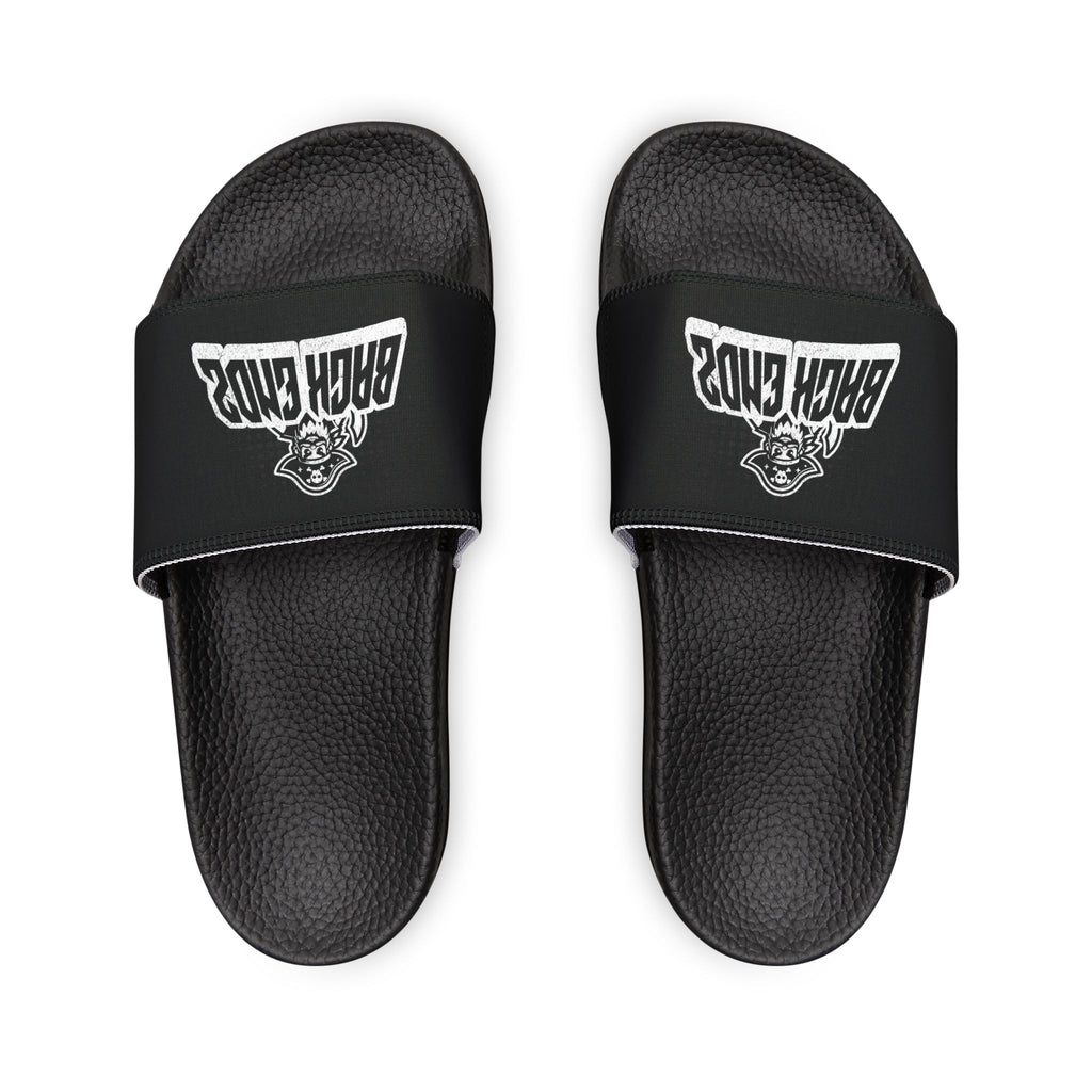 Youth Slide Sandals — Black Strap with 'Bank Endz' Graphic