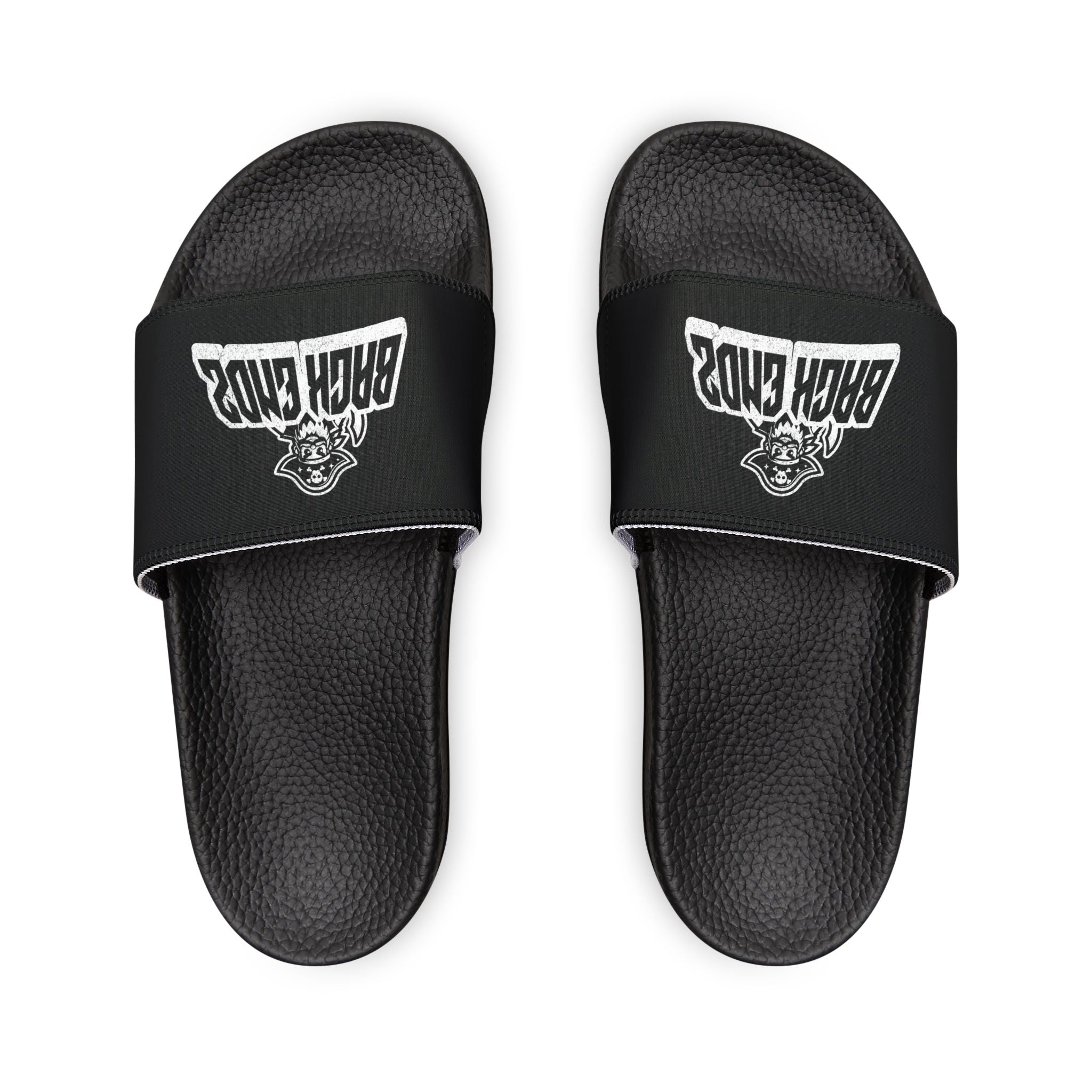Youth Slide Sandals — Black Strap with 'Bank Endz' Graphic