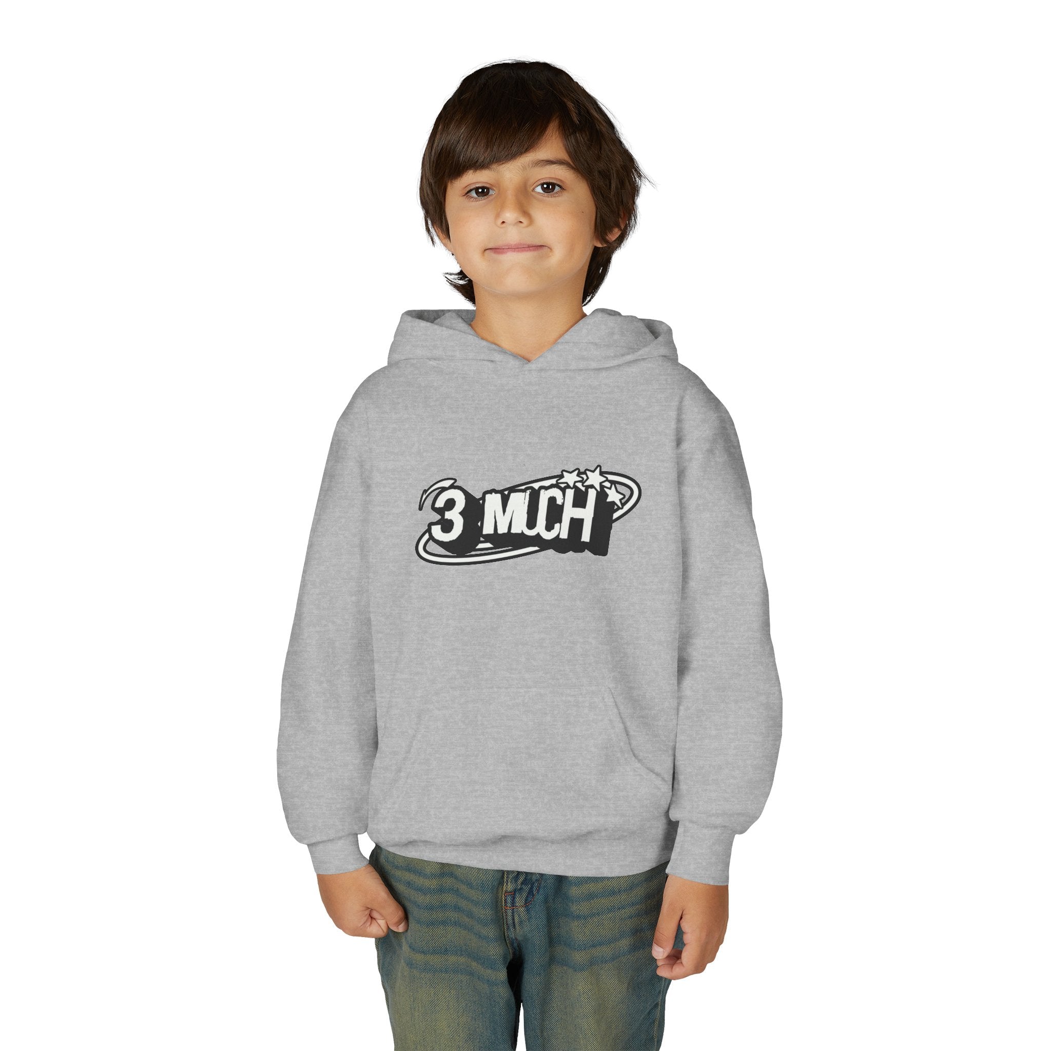 Youth Hoodie — Retro '3 MUCH'Style Graphic Pullover