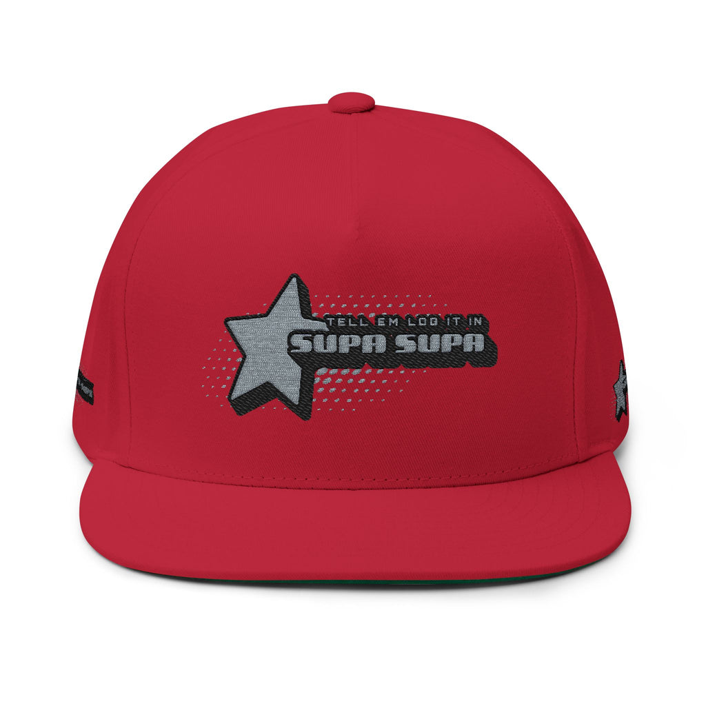 Embroidered Star Snapback Hat — 'Supa Supa' Retro Logo Flat-Bill Cap
