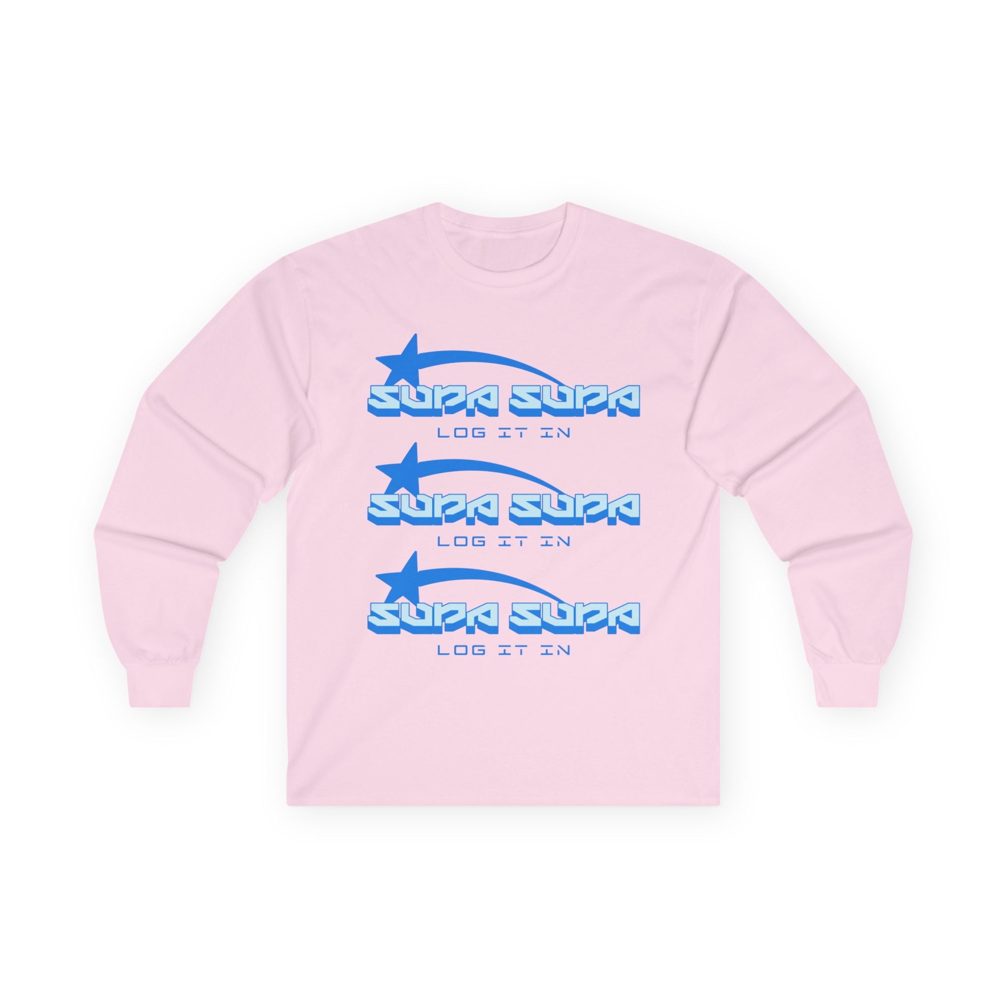 Retro Blue 'SUPA SUPA - LOG IT IN' Long Sleeve Tee