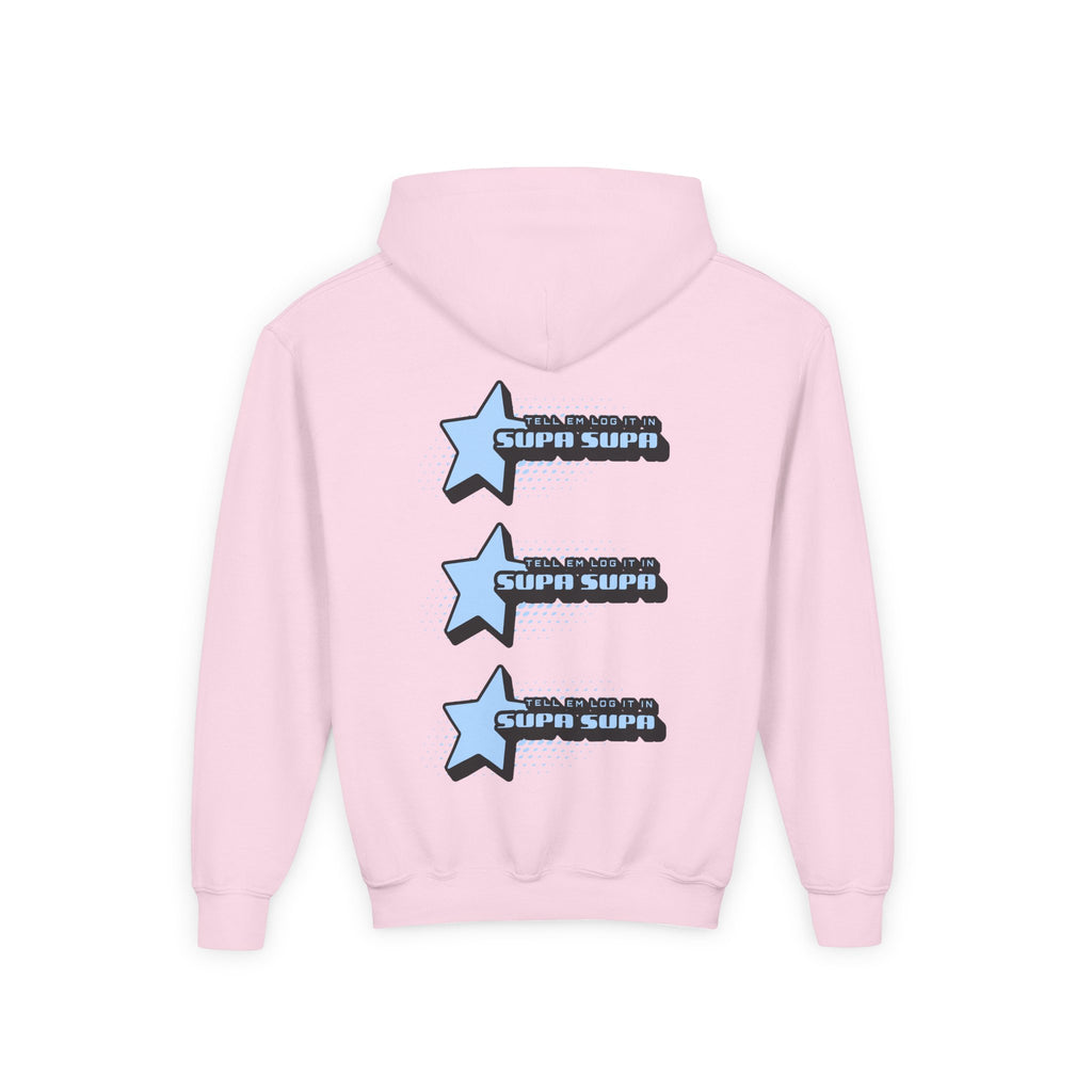 Youth Hoodie — Blue Star "SUPA SUPA" Graphic Pullover