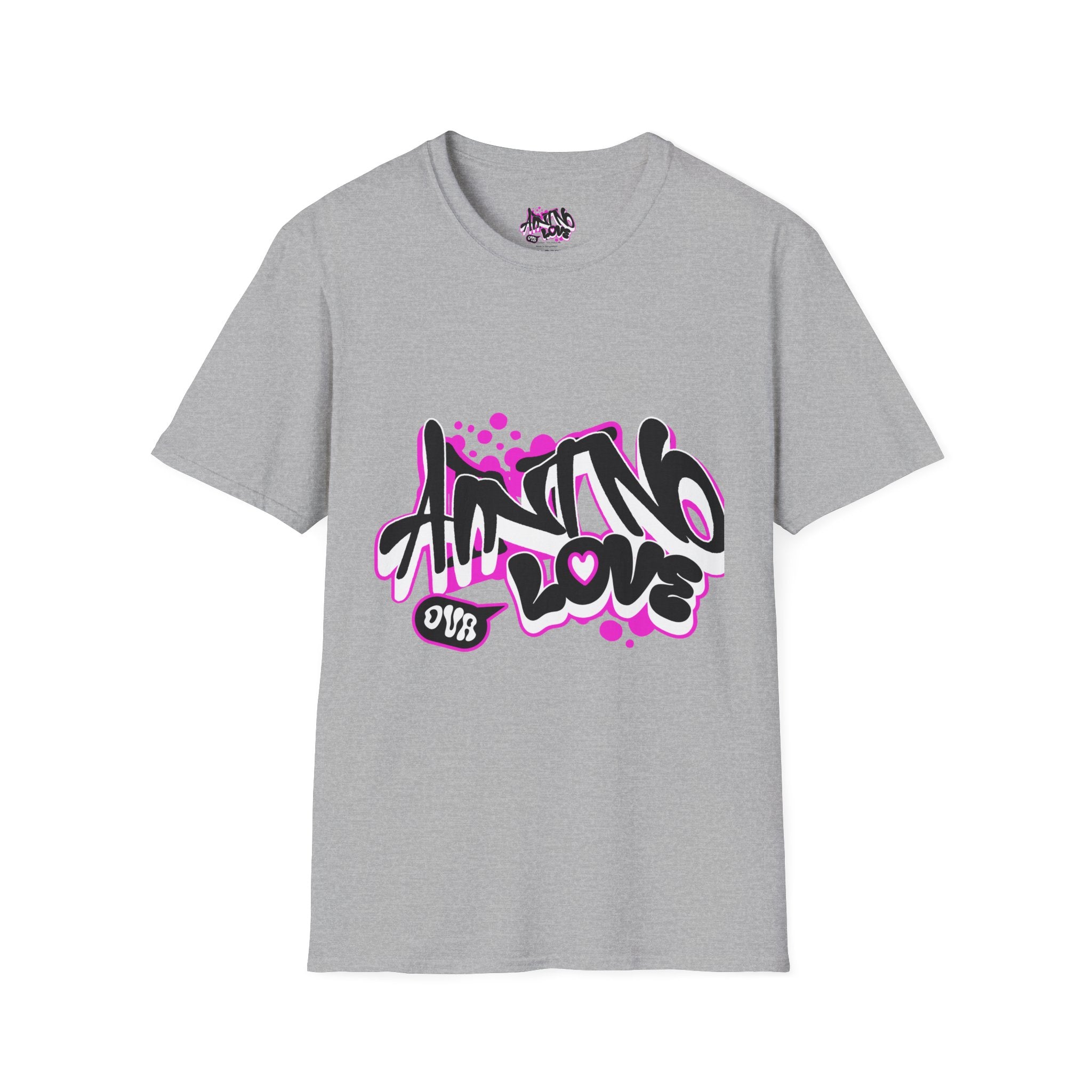 Graffiti 'NO LOVE' T-Shirt — Urban Street Art Tee with Pink Spray Paint Design