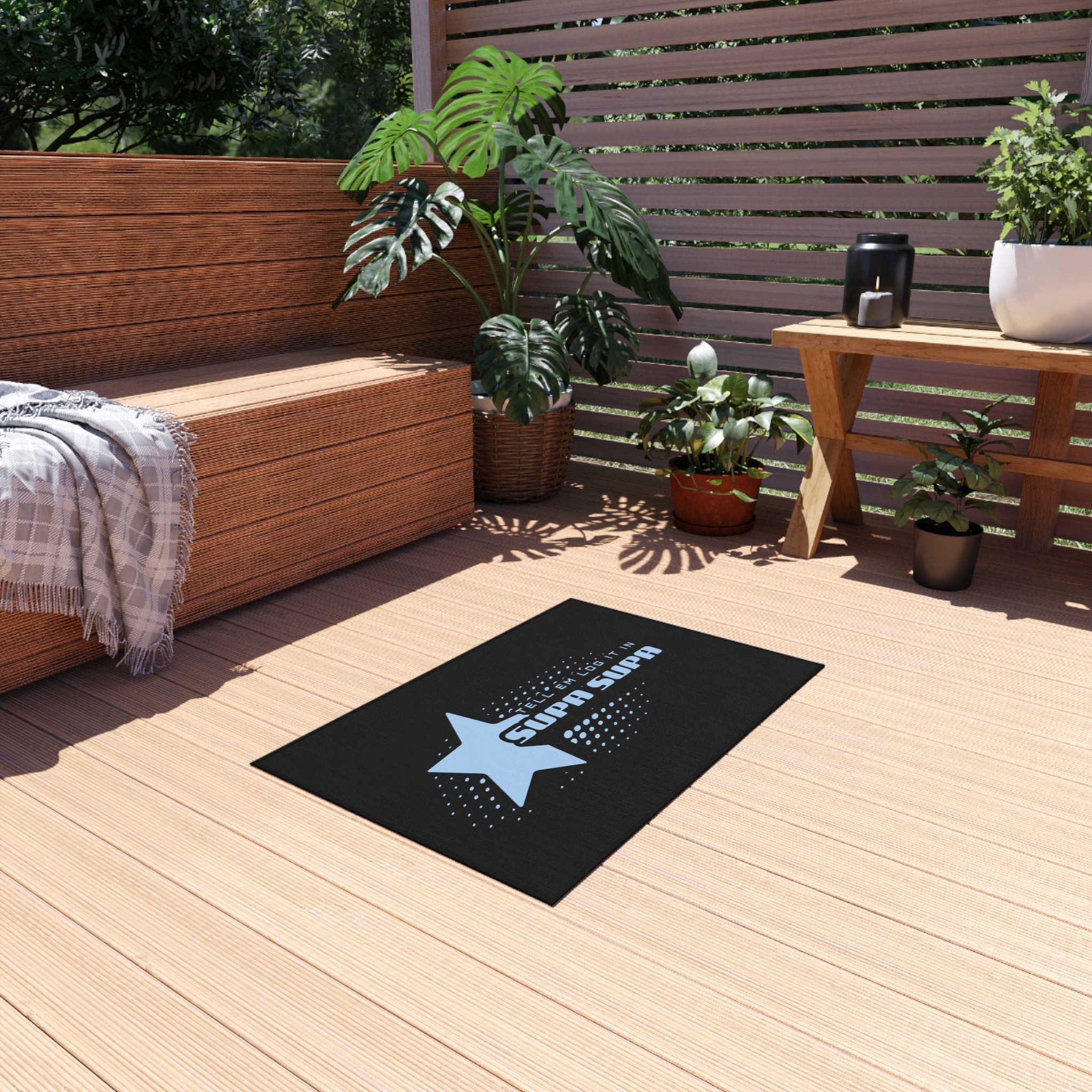 "Tell em log it in" Star Outdoor Rug — Retro Graphic Welcome Mat