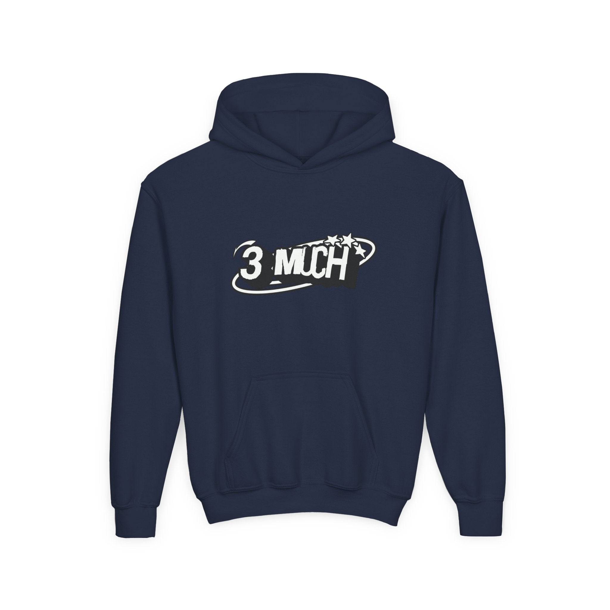 Youth Hoodie — Retro '3 MUCH'Style Graphic Pullover