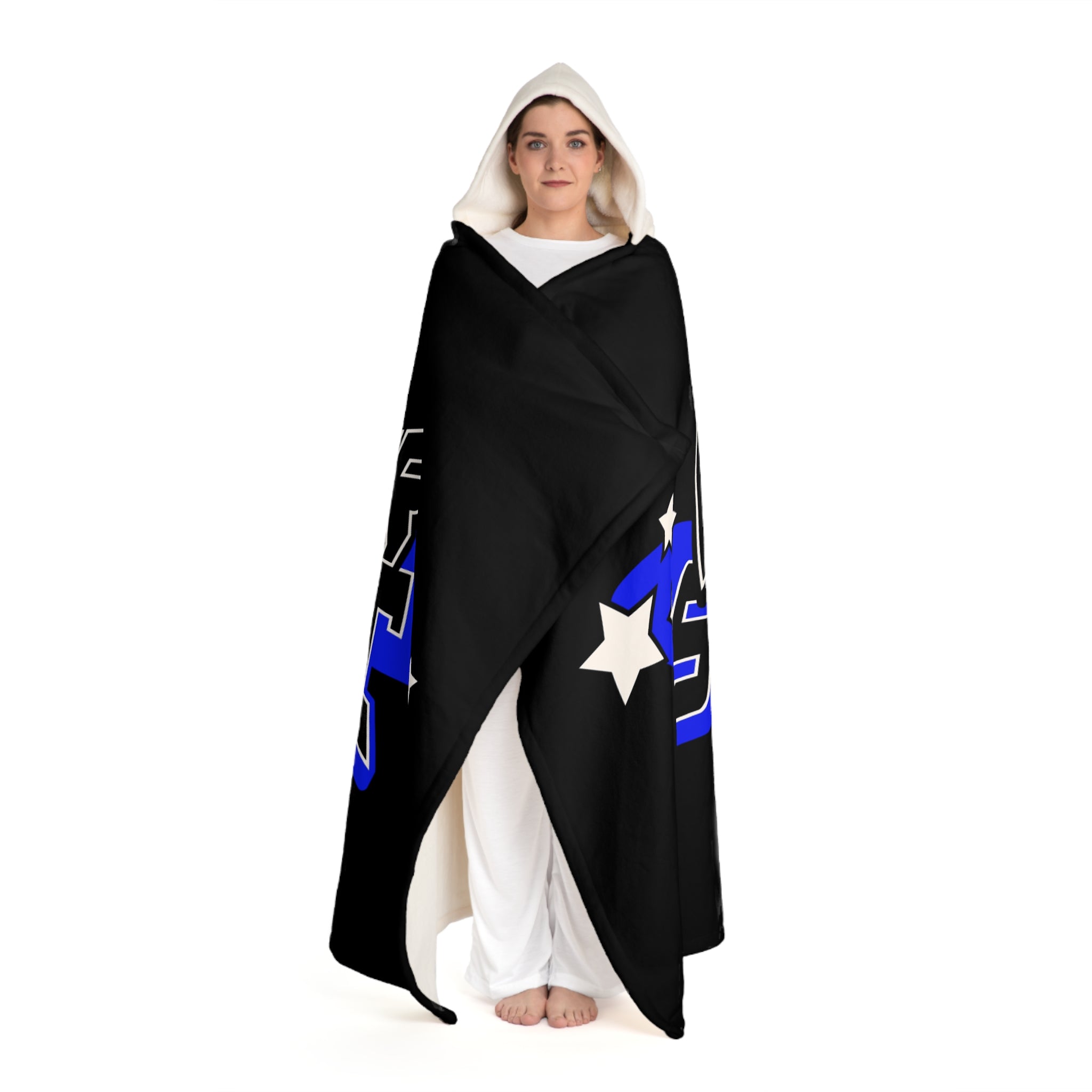 Hooded Sherpa Blanket — Cozy Black "Strategic" with Plush Lining
