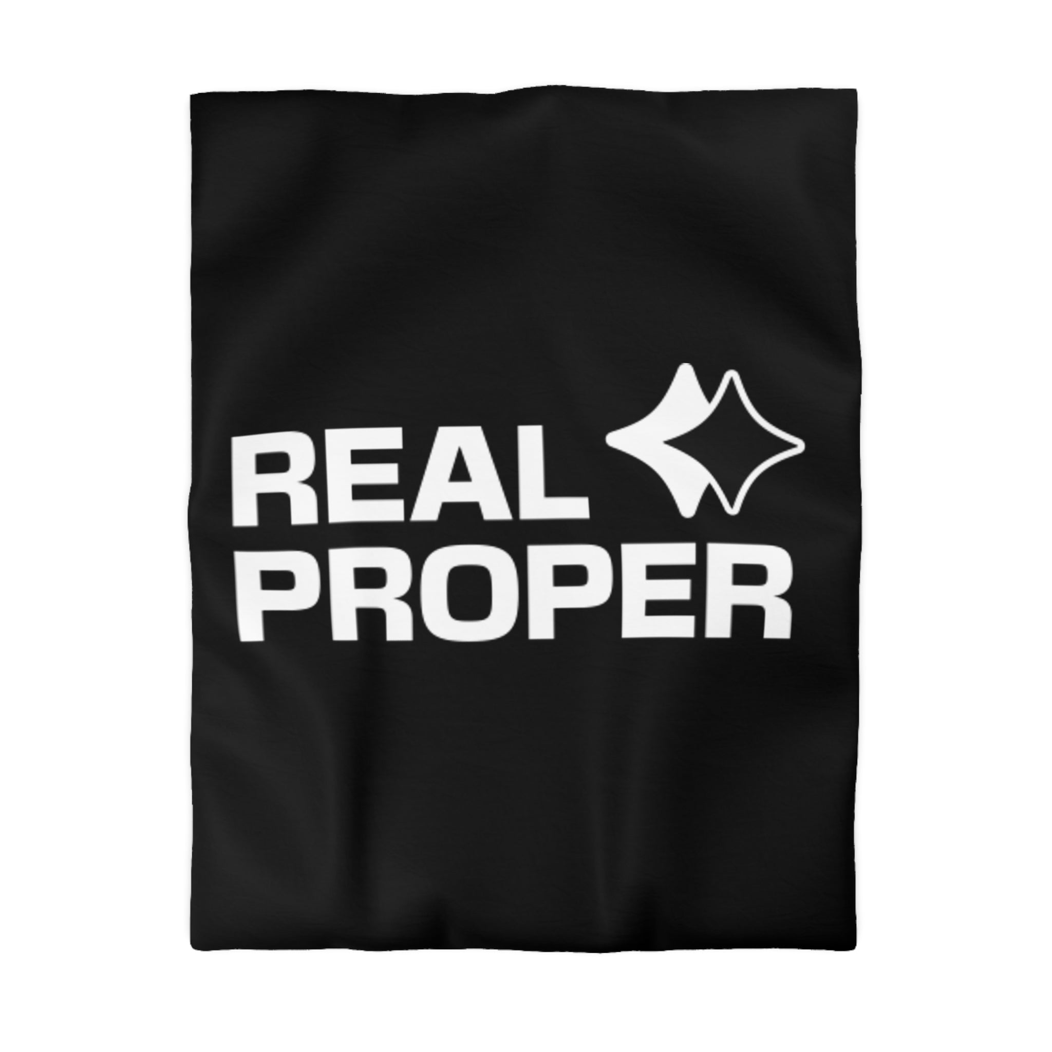 Duvet Cover — "REAL PROPER" Bold Text Black Microfiber Duvet