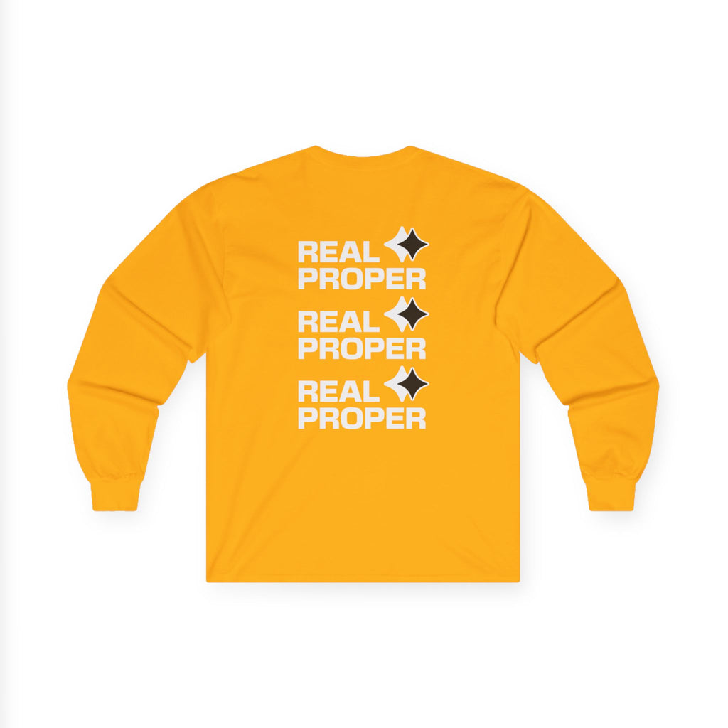 Long Sleeve Tee — "Real Proper" Minimal Graphic Cotton Shirt
