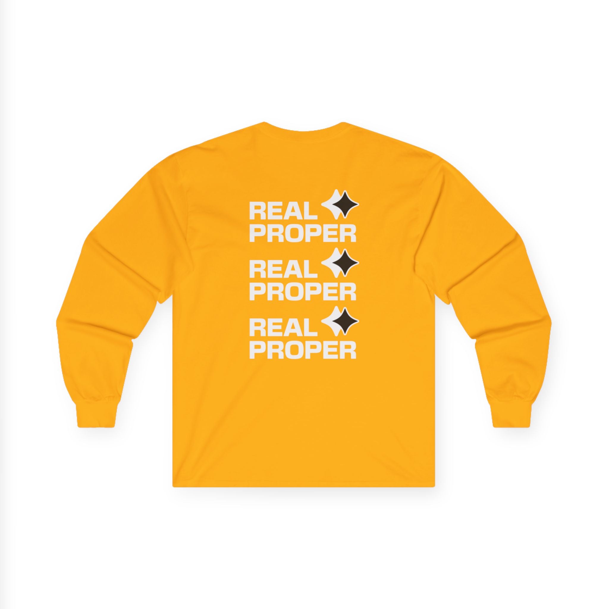 Long Sleeve Tee — "Real Proper" Minimal Graphic Cotton Shirt