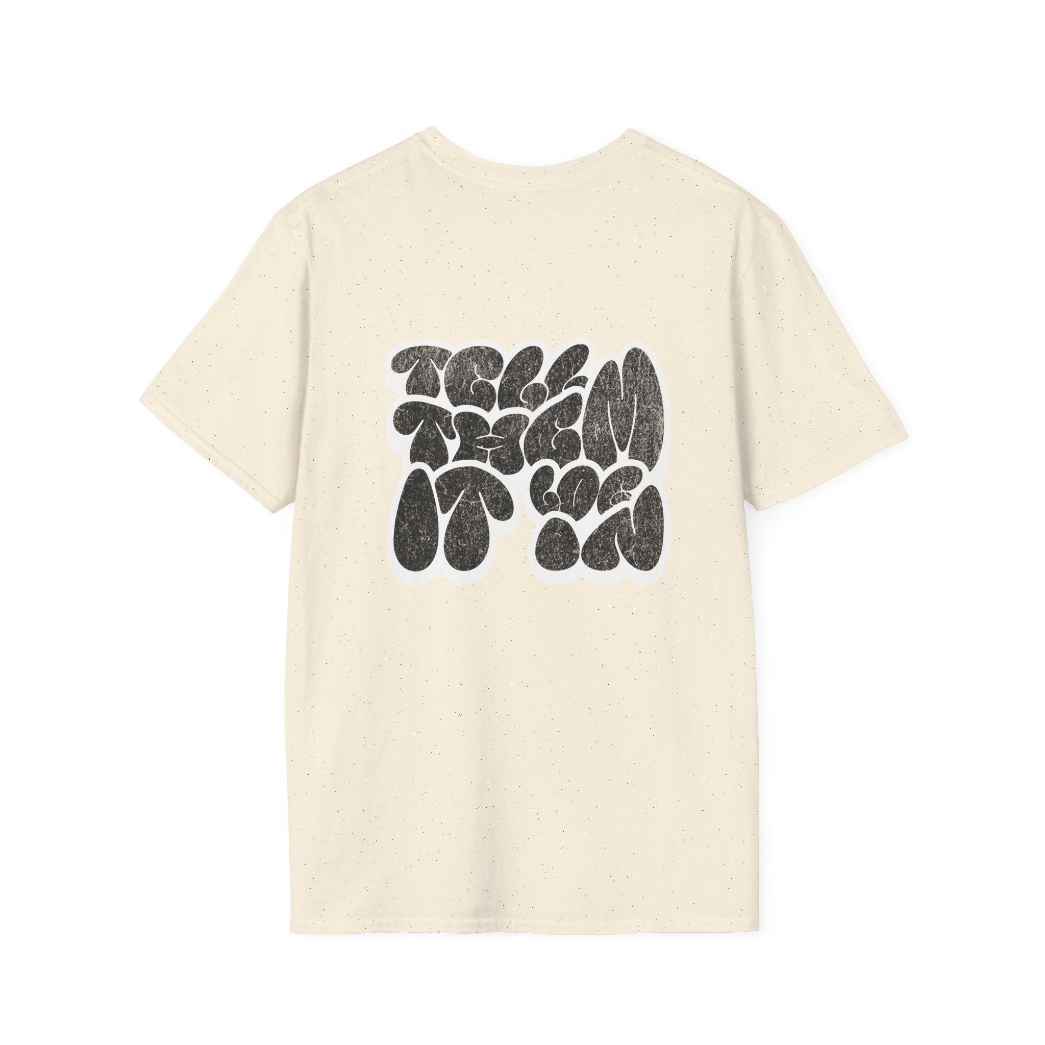 Abstract Bubble Letter Graphic "LOG IT IN" T-Shirt — Vintage Black Text Design