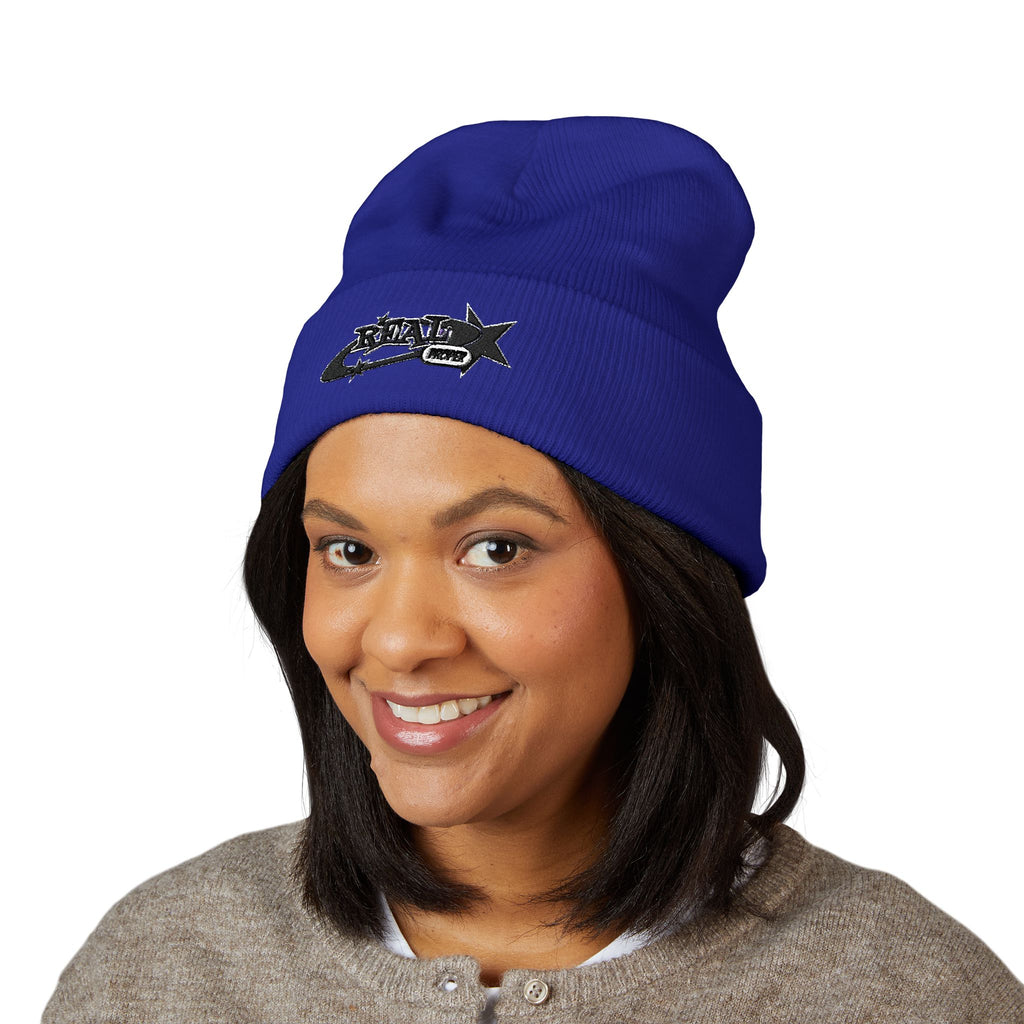 Embroidered 'Real Properl' Star Cuffed Beanie — Classic Winter Knit Hat