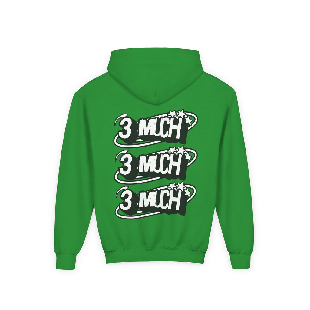 Youth Hoodie — Retro '3 MUCH'Style Graphic Pullover