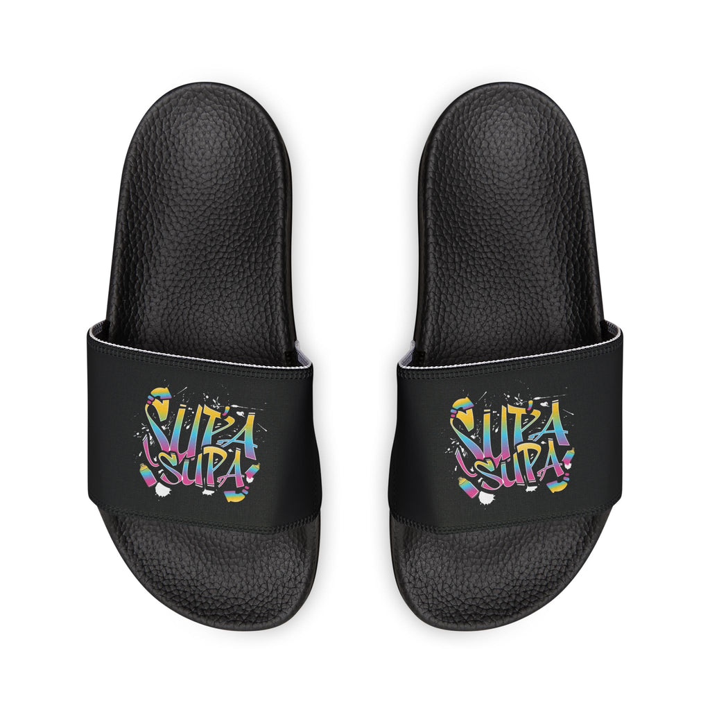 Women’s Slide Sandals with Colorful"SUPA" Graffiti Strap — Removable-Strip Design