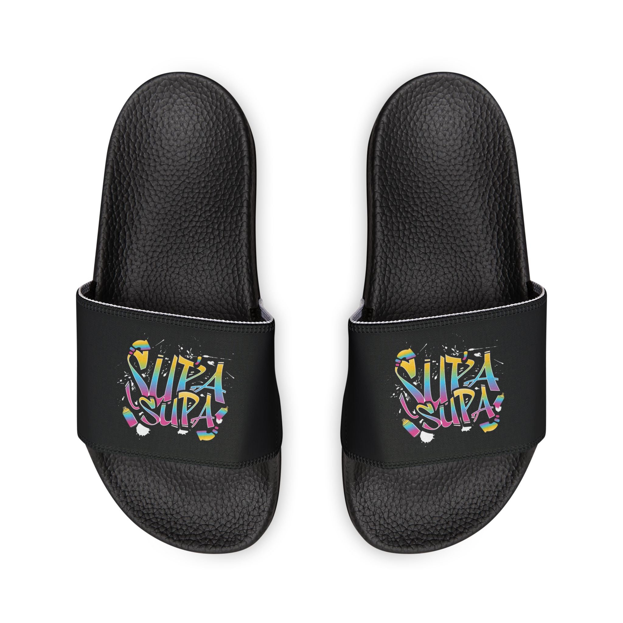 Women’s Slide Sandals with Colorful"SUPA" Graffiti Strap — Removable-Strip Design