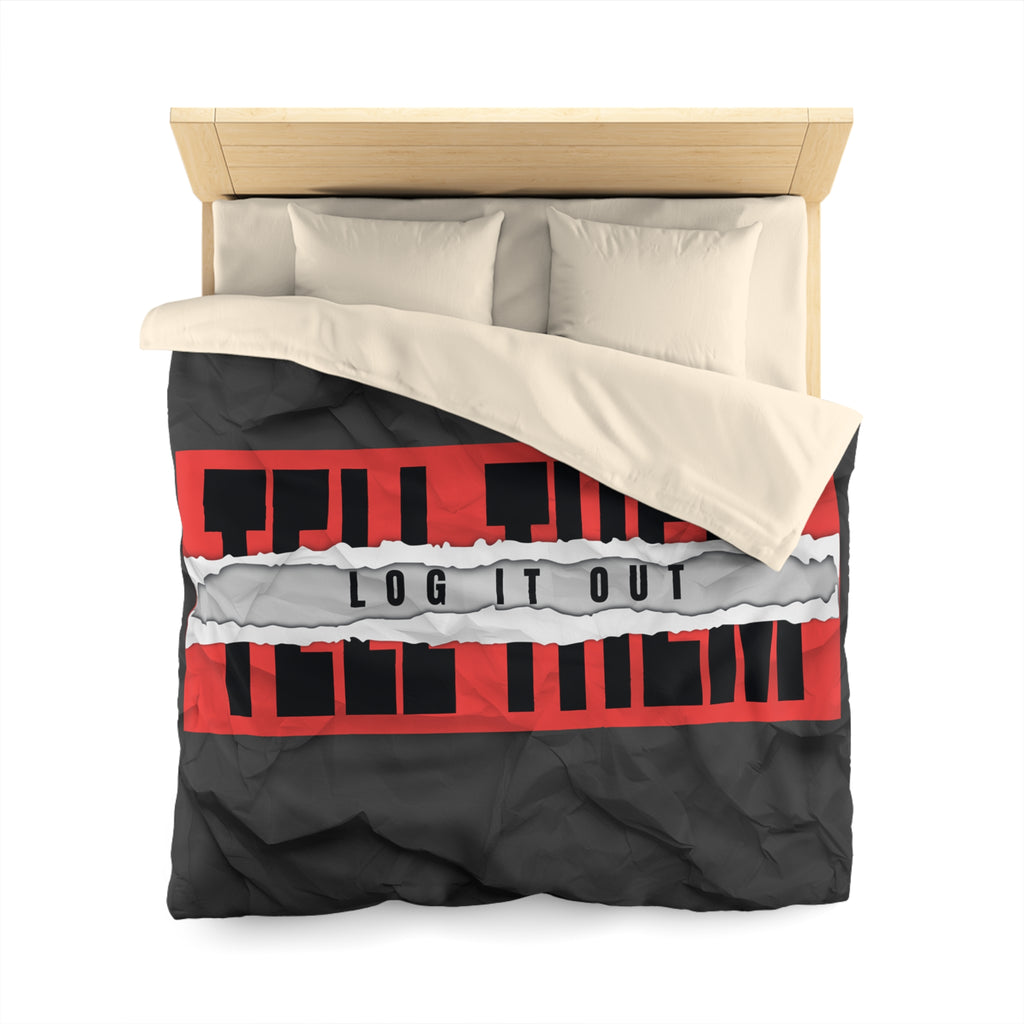 Duvet Cover — Bold 'Log It Out' Graphic Microfiber Duvet (Crinkled Black & Red)
