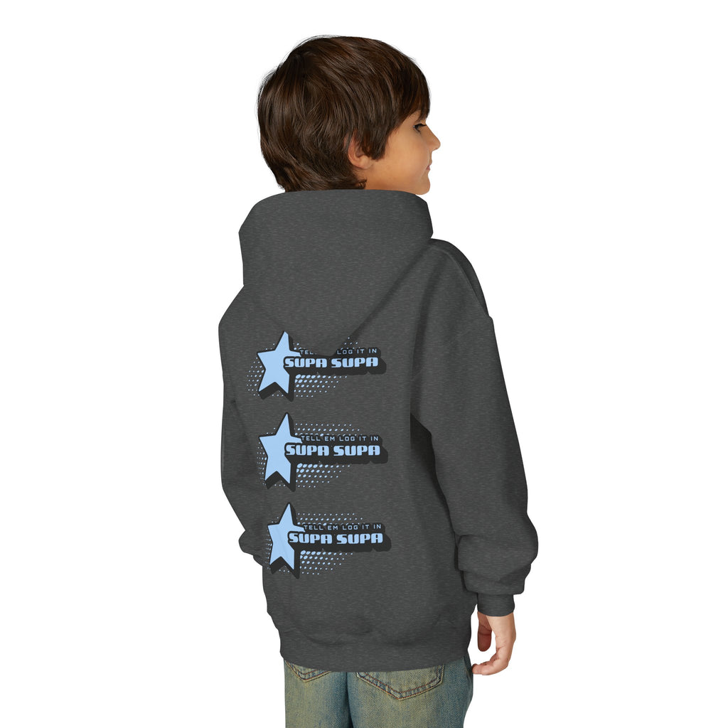 Youth Hoodie — Blue Star "SUPA SUPA" Graphic Pullover