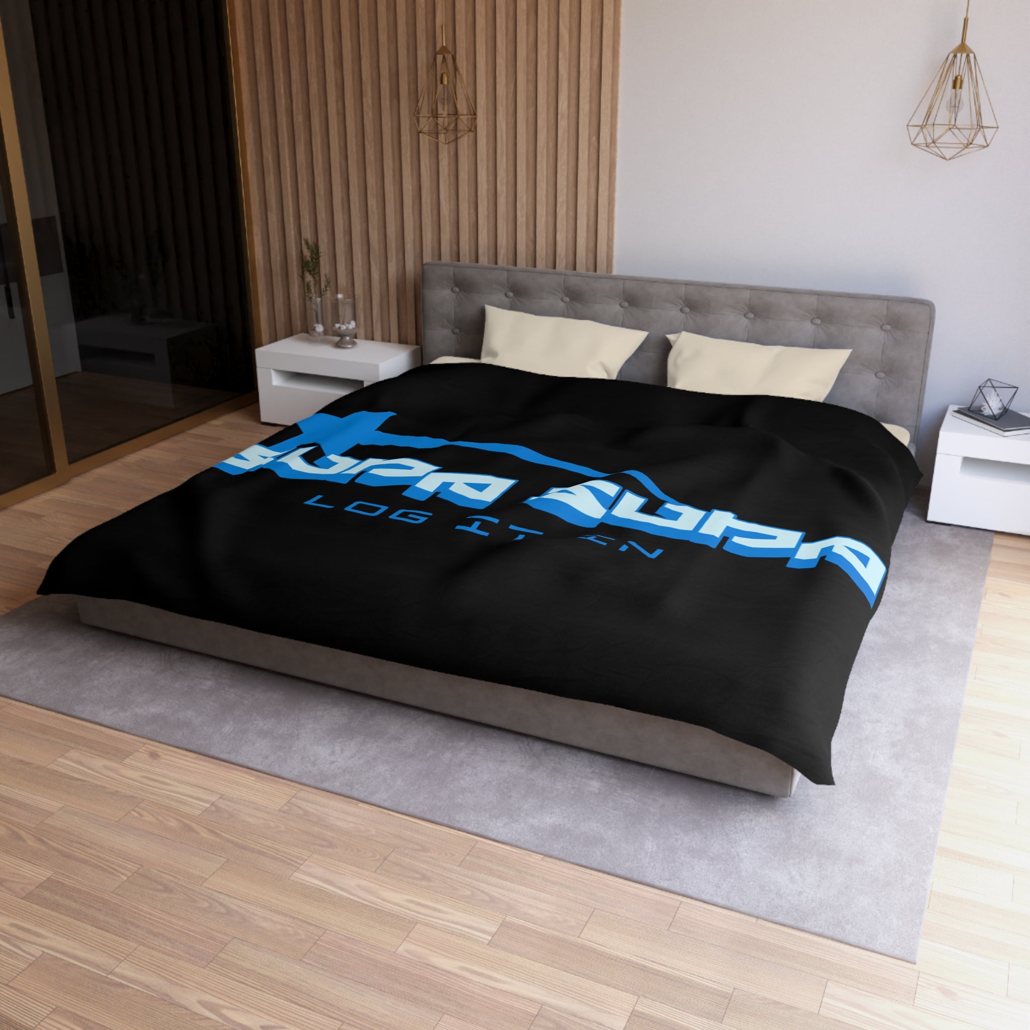 Duvet Cover — Black 'Supa Supa Log It In' Graphic Microfiber Bedding