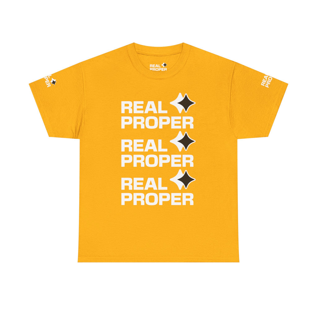 "Real Proper" Repeat Logo T‑Shirt