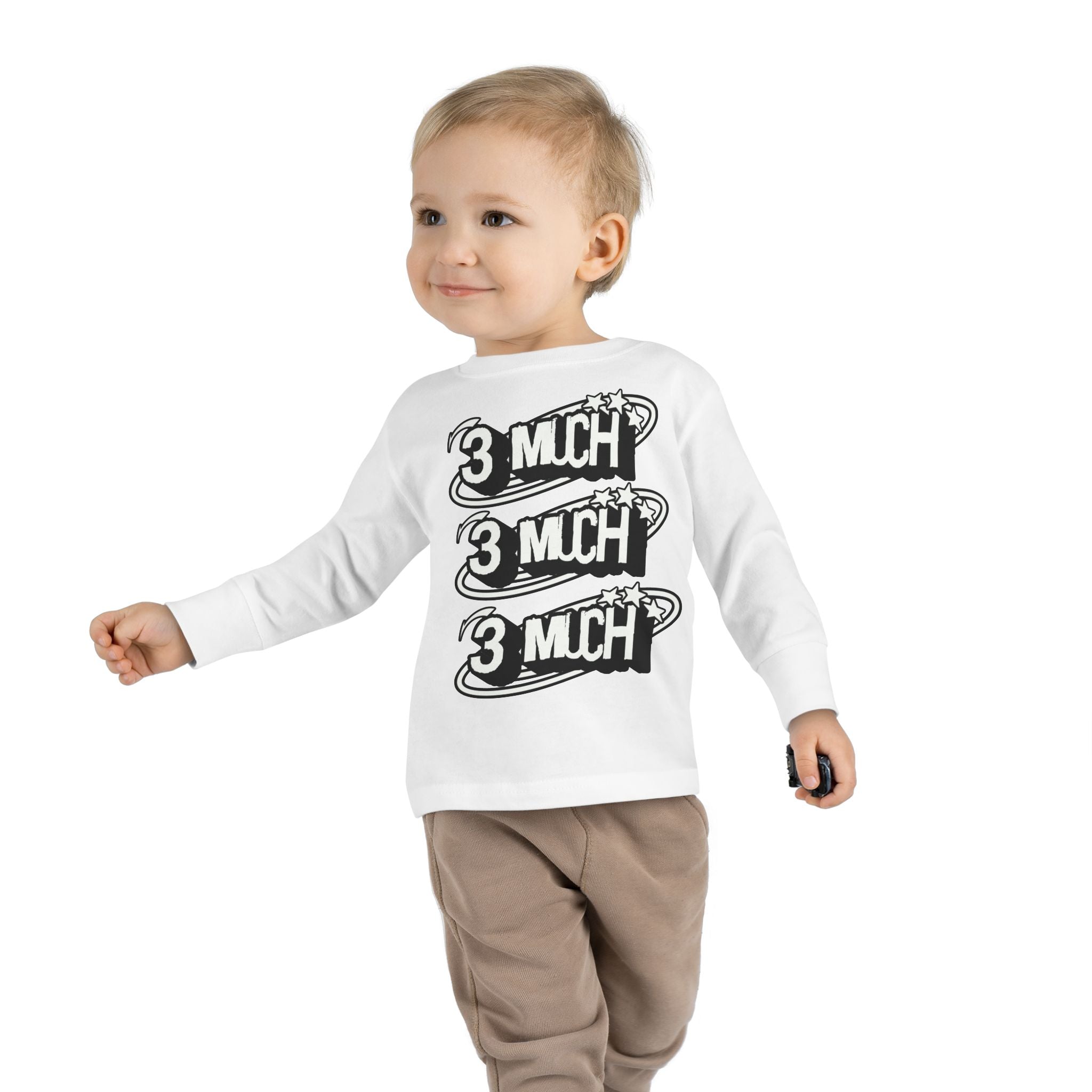 Toddler Long Sleeve Tee — '3 Much' Stack Graphic Kids Shirt