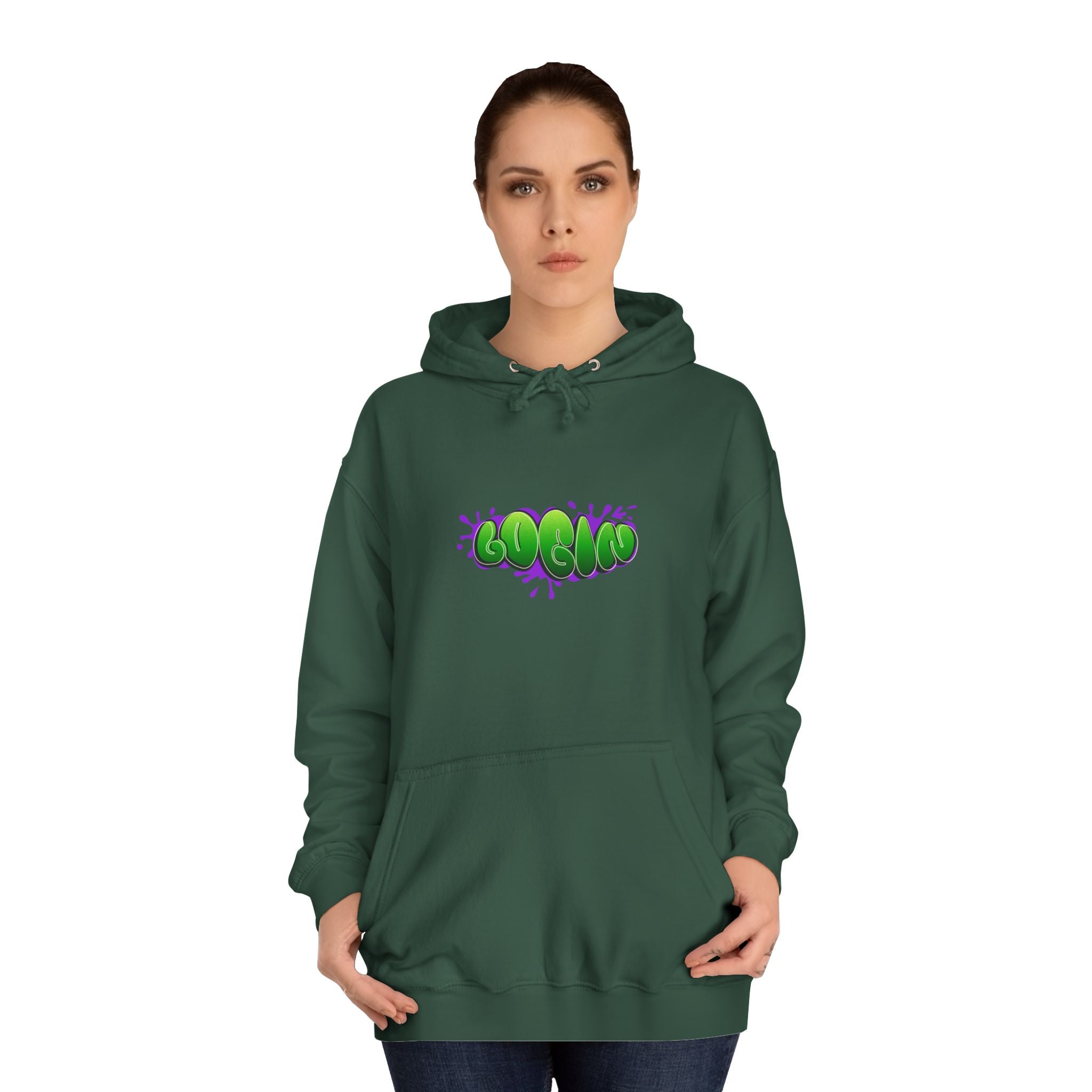 Hoodie with Green Graffiti "Login" Design - Streetwear Pullover