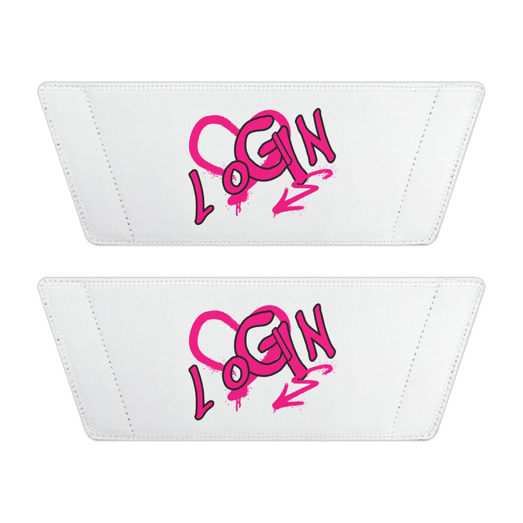 Women's Slide Sandals — White Removable-Strap Slides with Pink Graffiti "LOGIN" Design