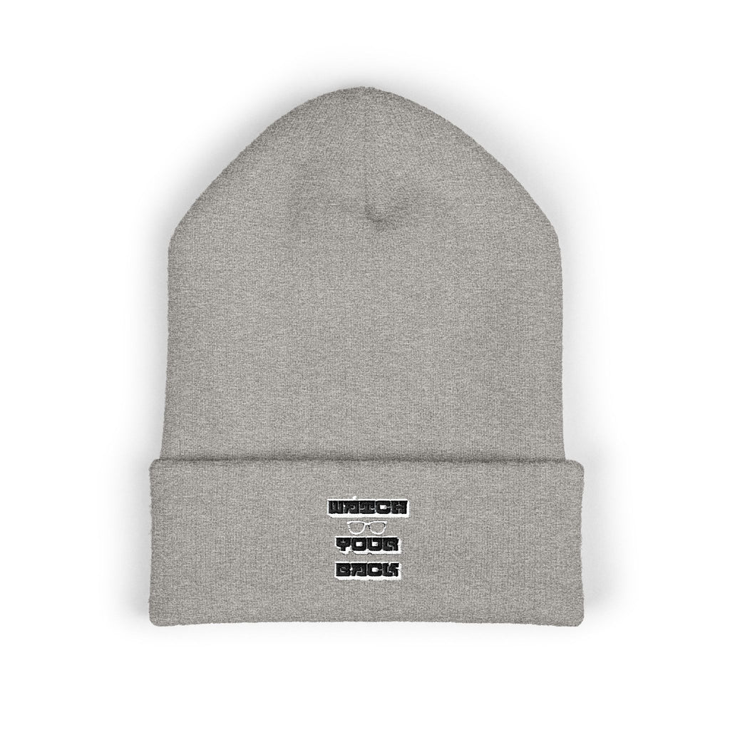 Embroidered 'Watch Your Back' Classic Cuffed Beanie — Cozy Winter Knit Hat