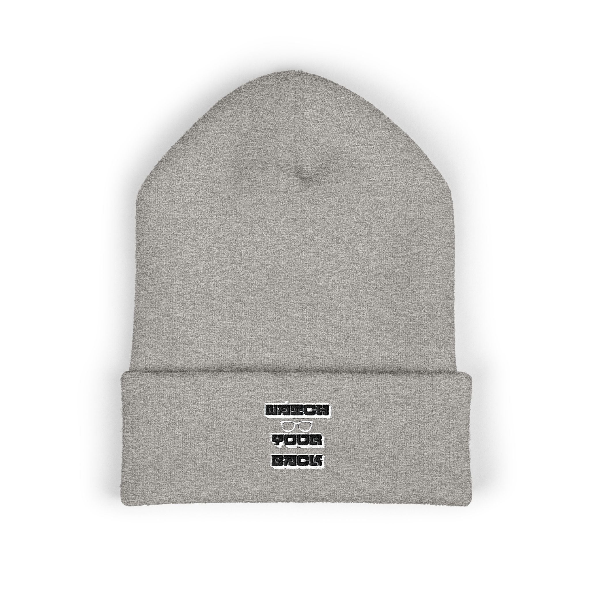 Embroidered 'Watch Your Back' Classic Cuffed Beanie — Cozy Winter Knit Hat