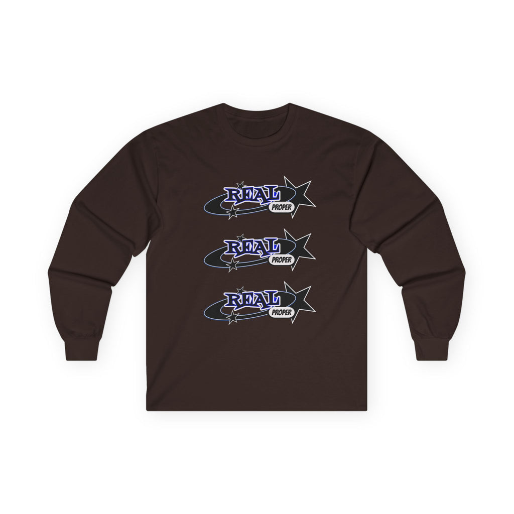 "Real Proper" Graphic Long Sleeve Tee — Retro Star Logo