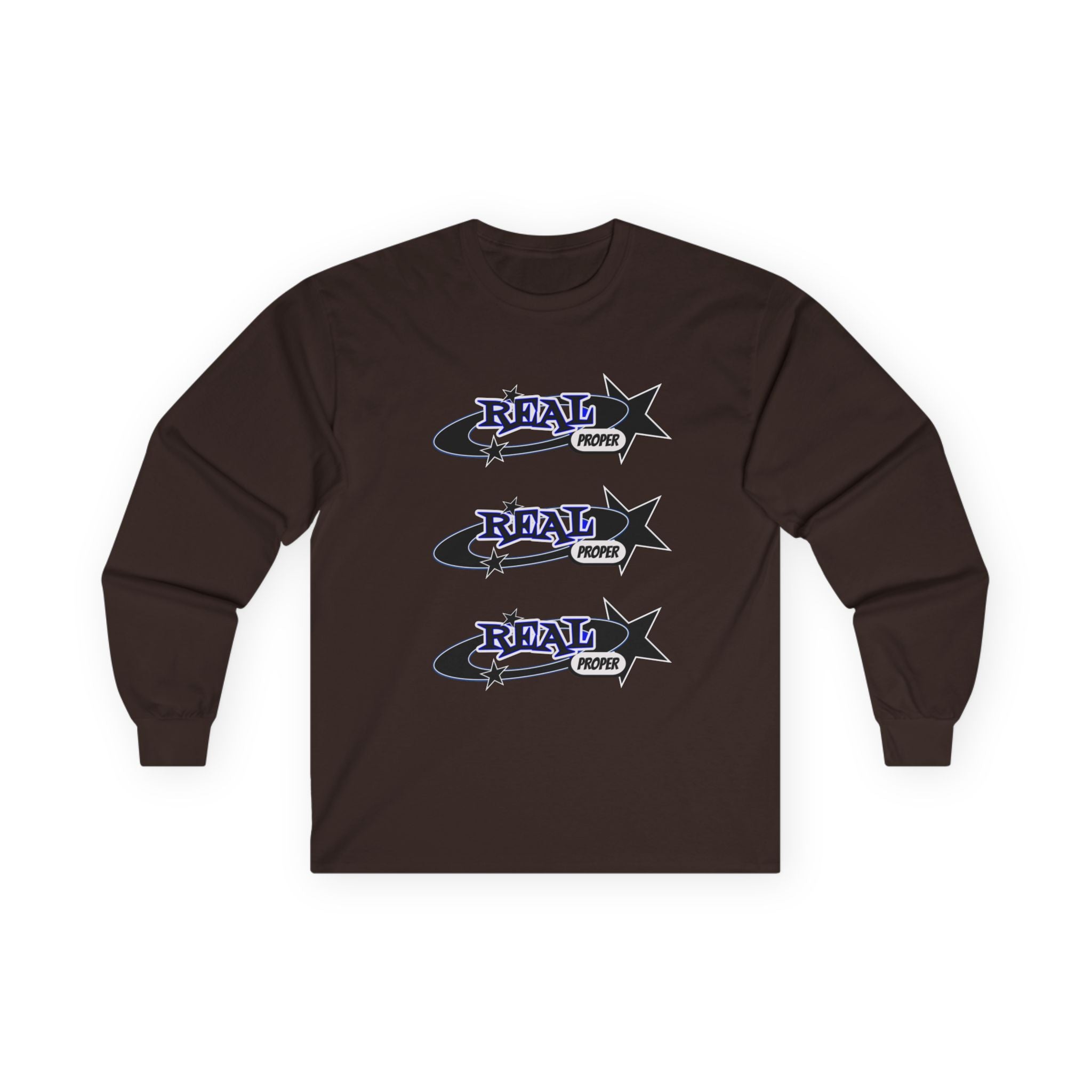 "Real Proper" Graphic Long Sleeve Tee — Retro Star Logo
