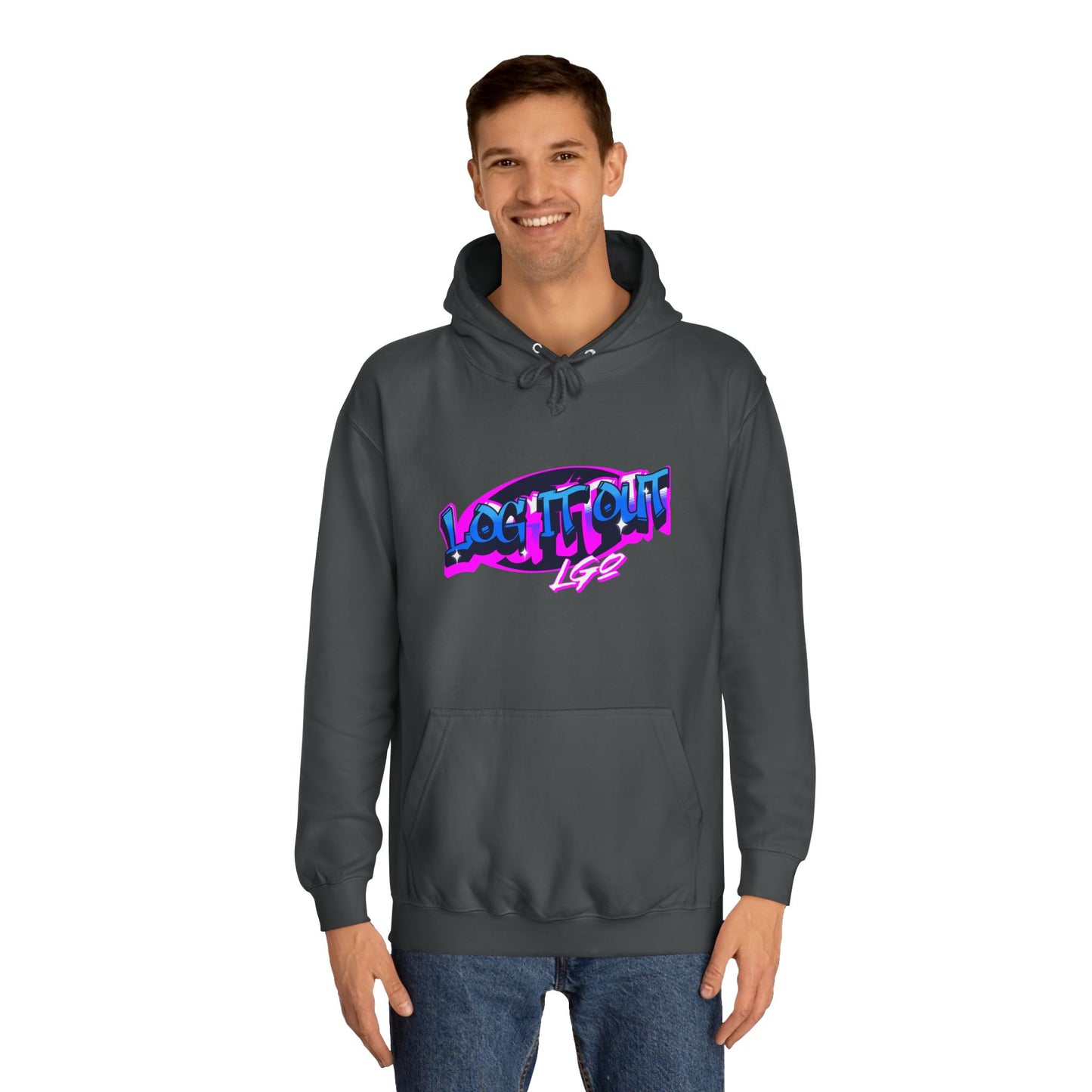 Vibrant Graffiti"Log it out"Hoodie, Unisex Fashion, Casual Wear, Student Apparel, Street Style, Gift for Graduates