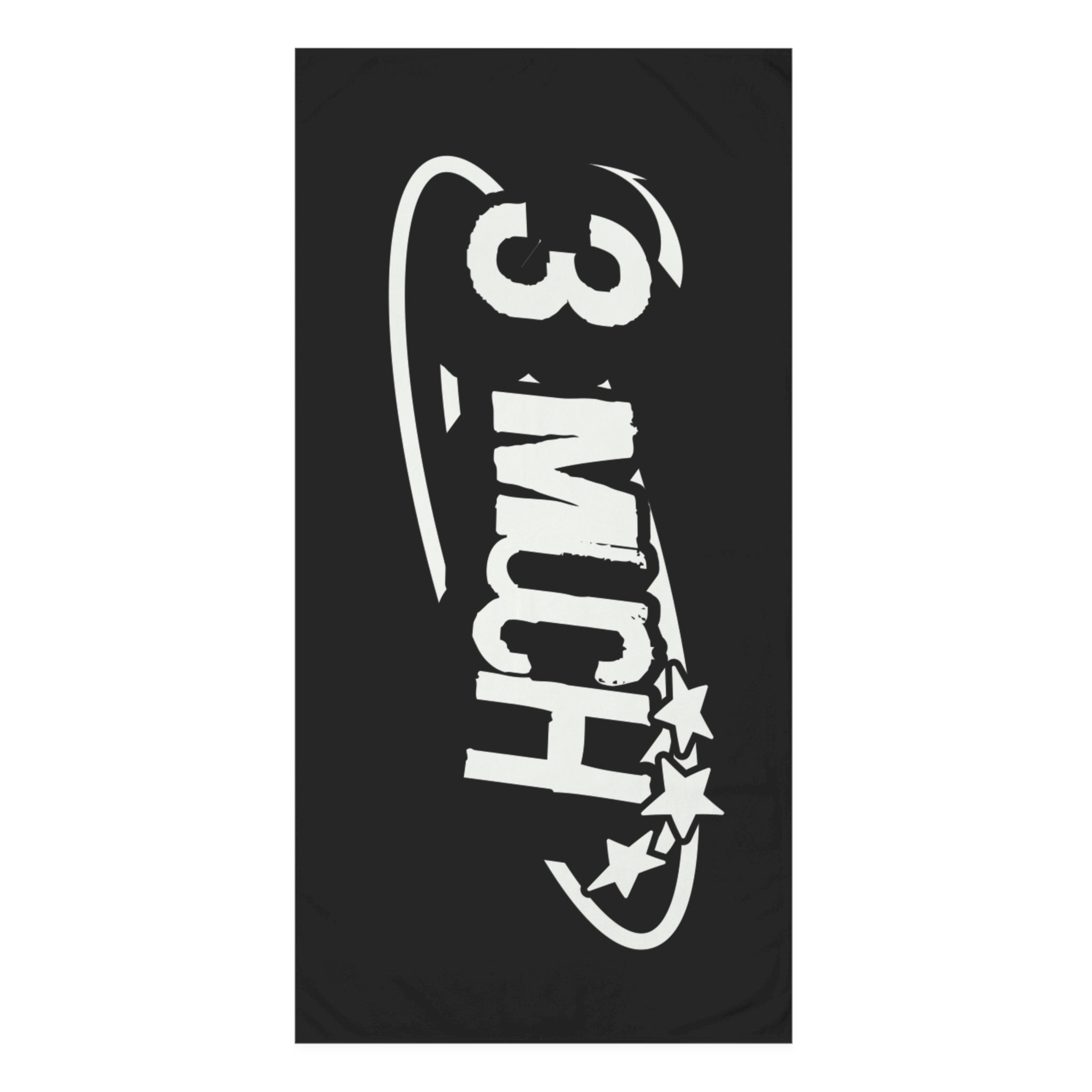 3 Much Graphic Beach Towel — Black Cotton Bath & Pool Towel with White Retro Stars