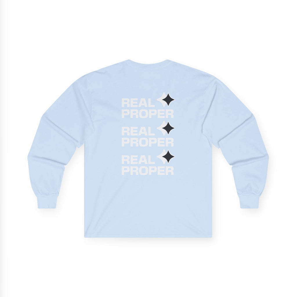 Long Sleeve Tee — "Real Proper" Minimal Graphic Cotton Shirt