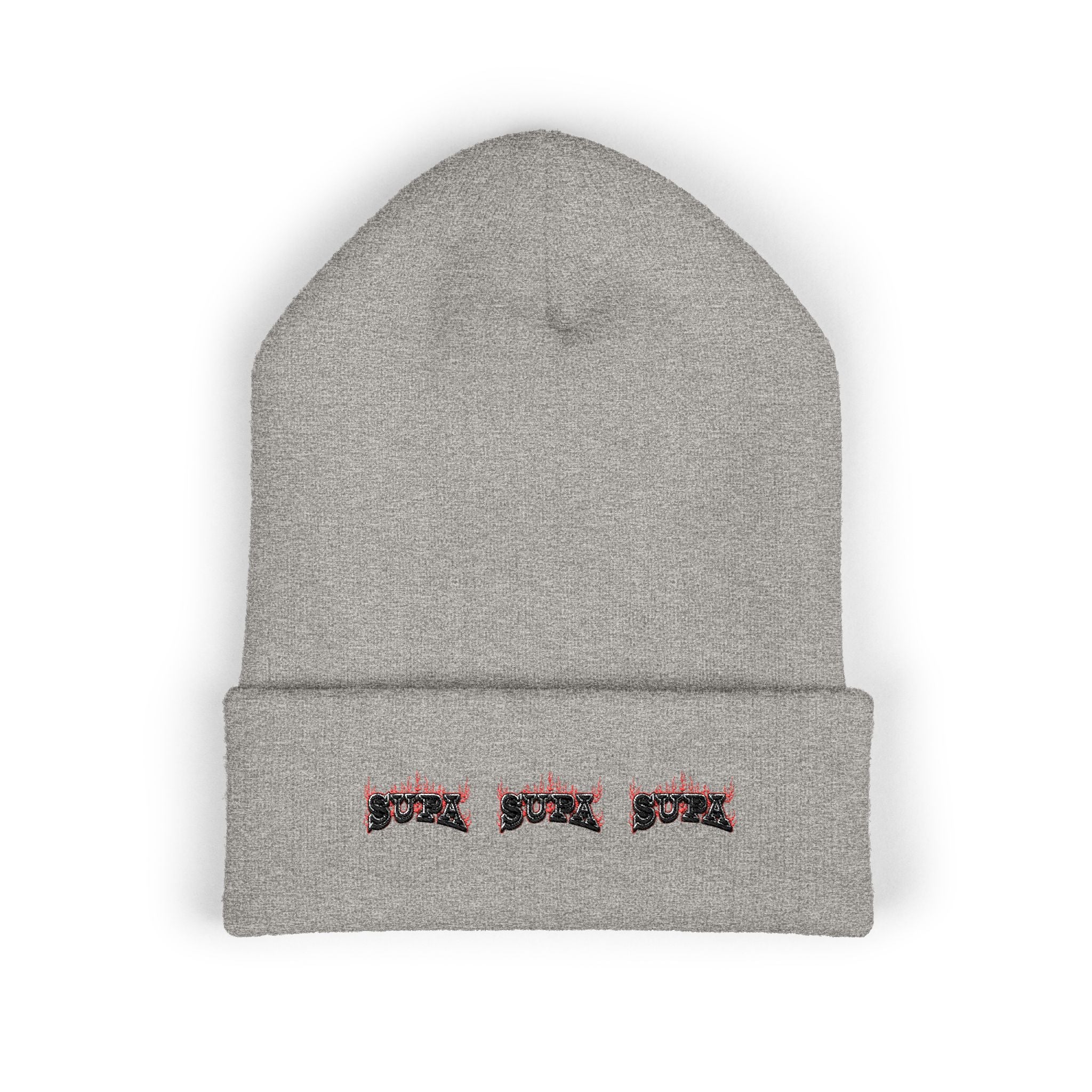 Embroidered Floral 'SUPA' Cuffed Beanie — Cozy Streetwear Knit Hat