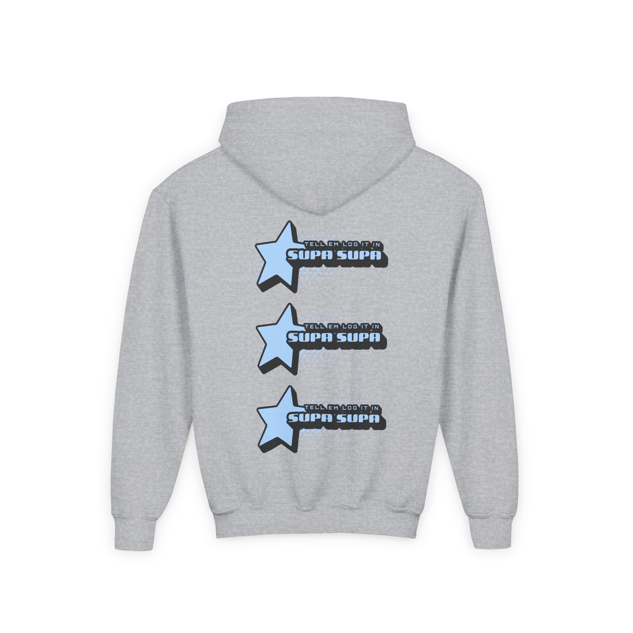 Youth Hoodie — Blue Star "SUPA SUPA" Graphic Pullover