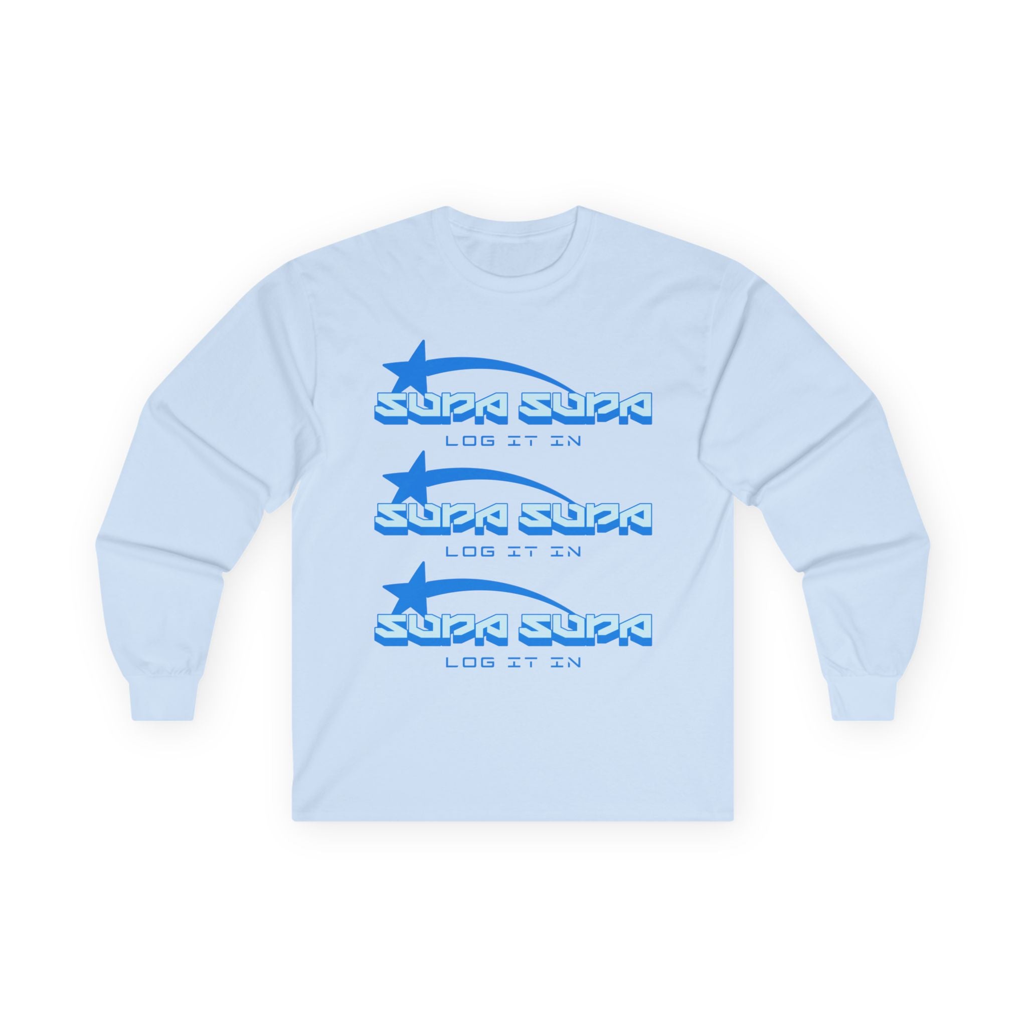 Retro Blue 'SUPA SUPA - LOG IT IN' Long Sleeve Tee