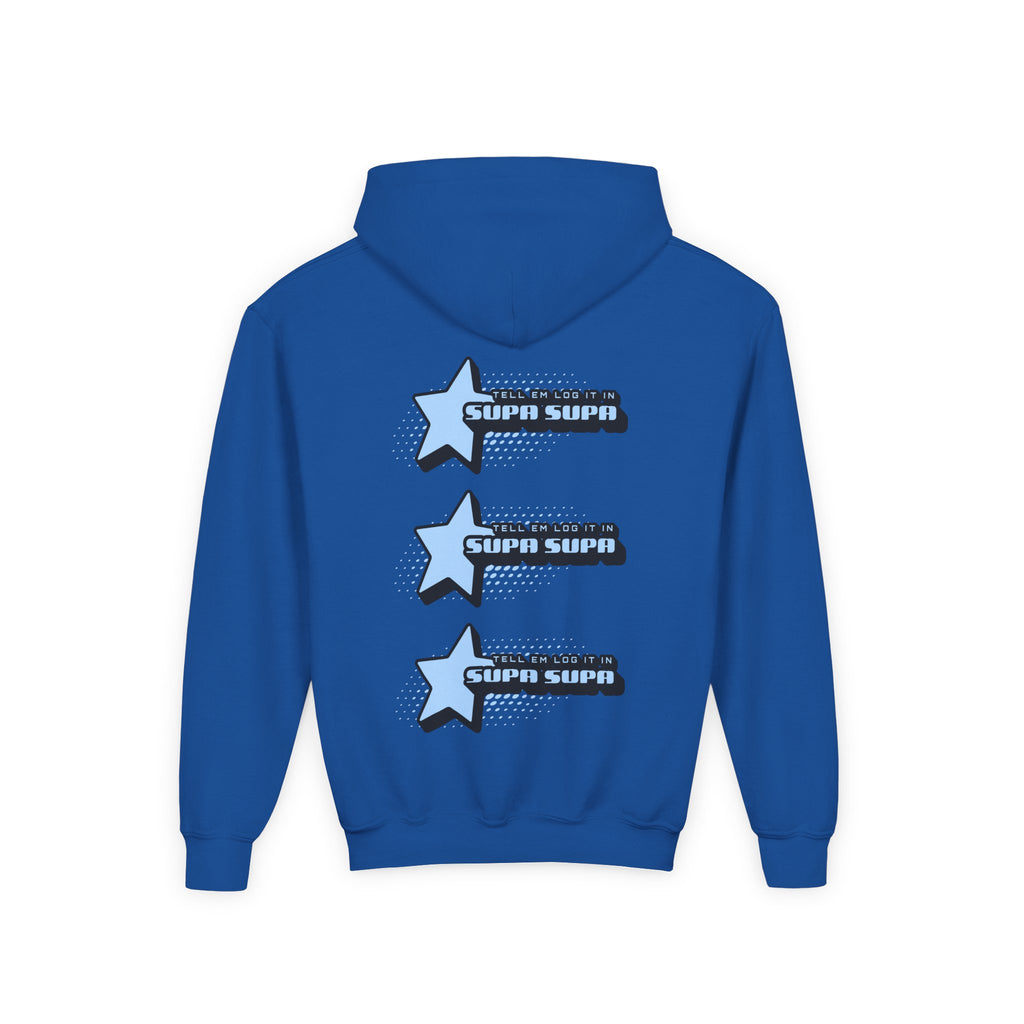 Youth Hoodie — Blue Star "SUPA SUPA" Graphic Pullover