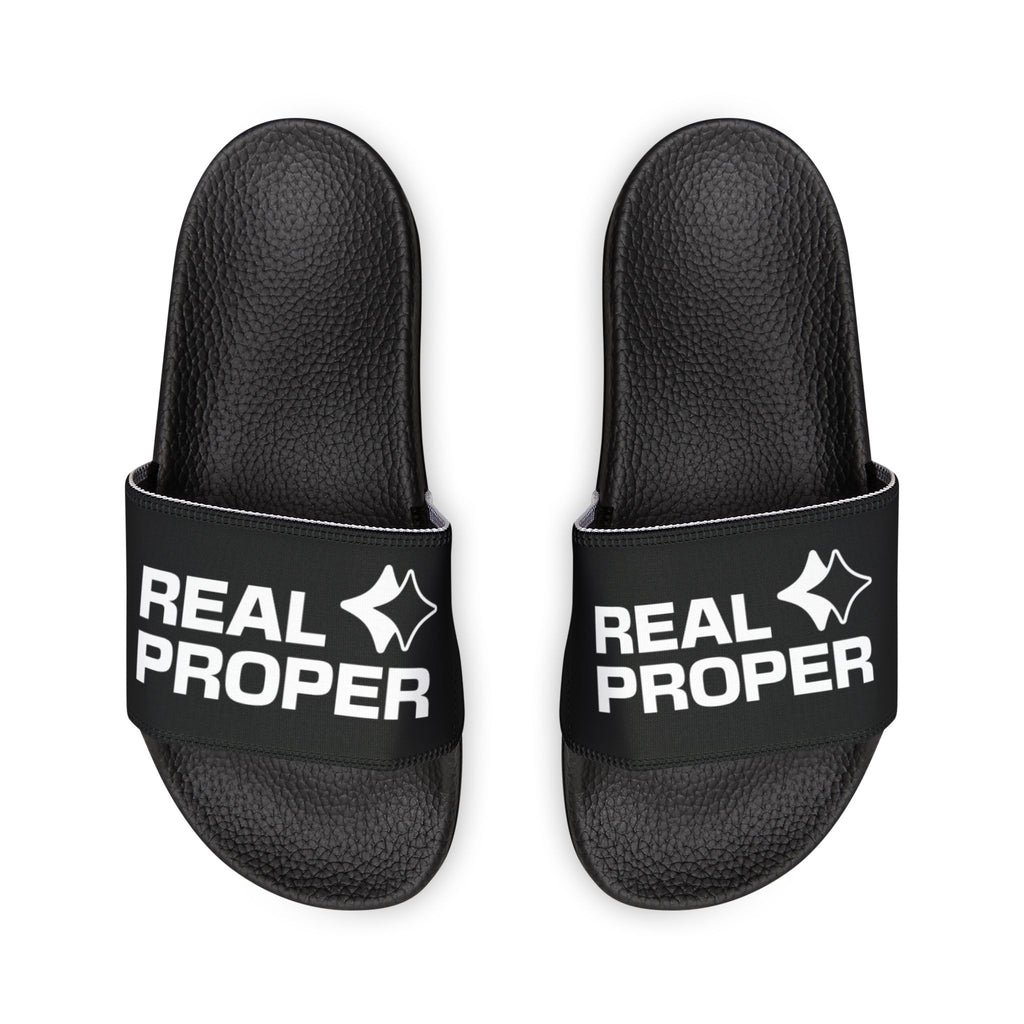 Women's Removable-Strap Slide Sandals — "Real Proper" Black Pool & Casual Beach Slides