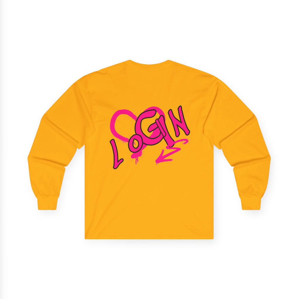 Long Sleeve Tee — Pink Graffiti "LOGIN" Heart Design