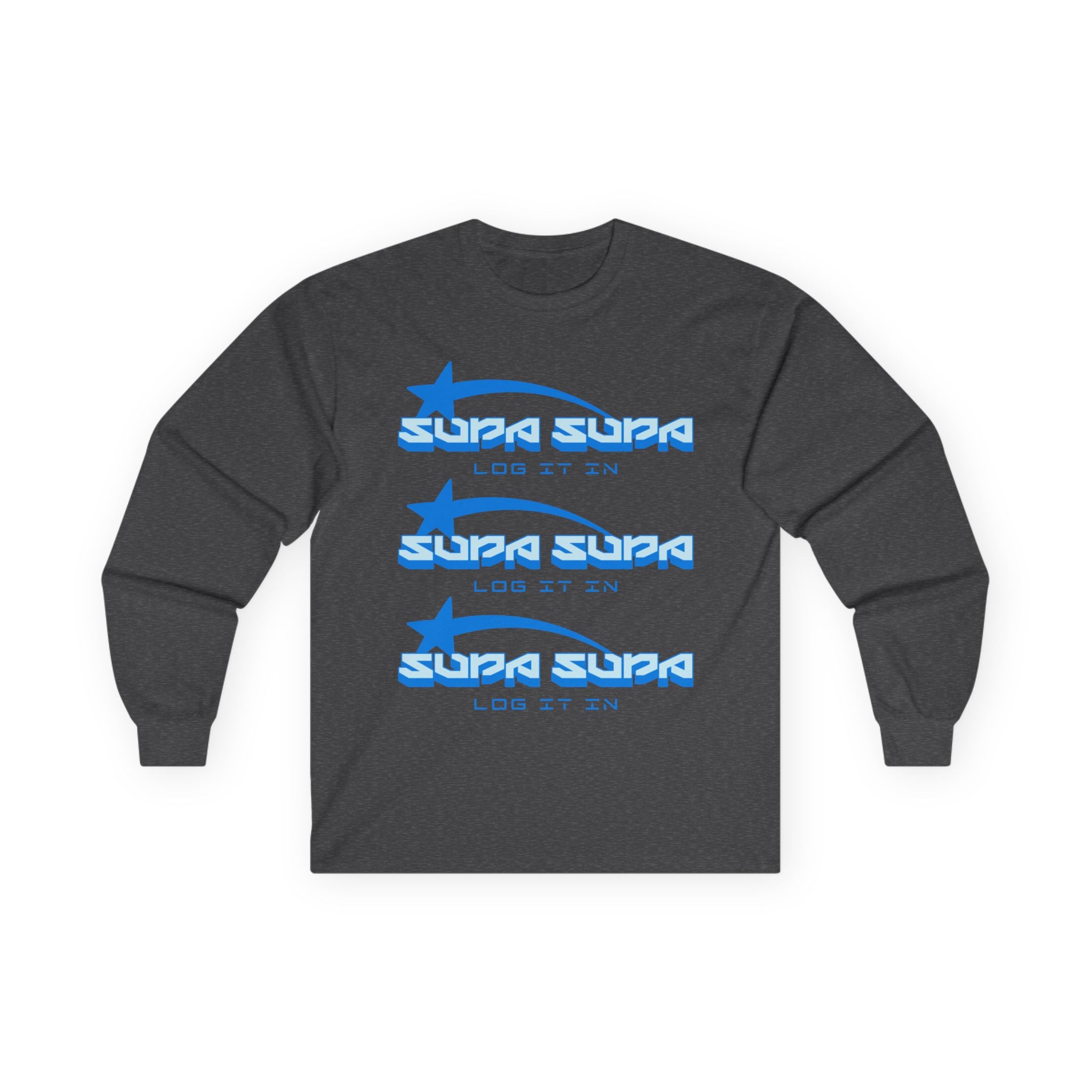 Retro Blue 'SUPA SUPA - LOG IT IN' Long Sleeve Tee