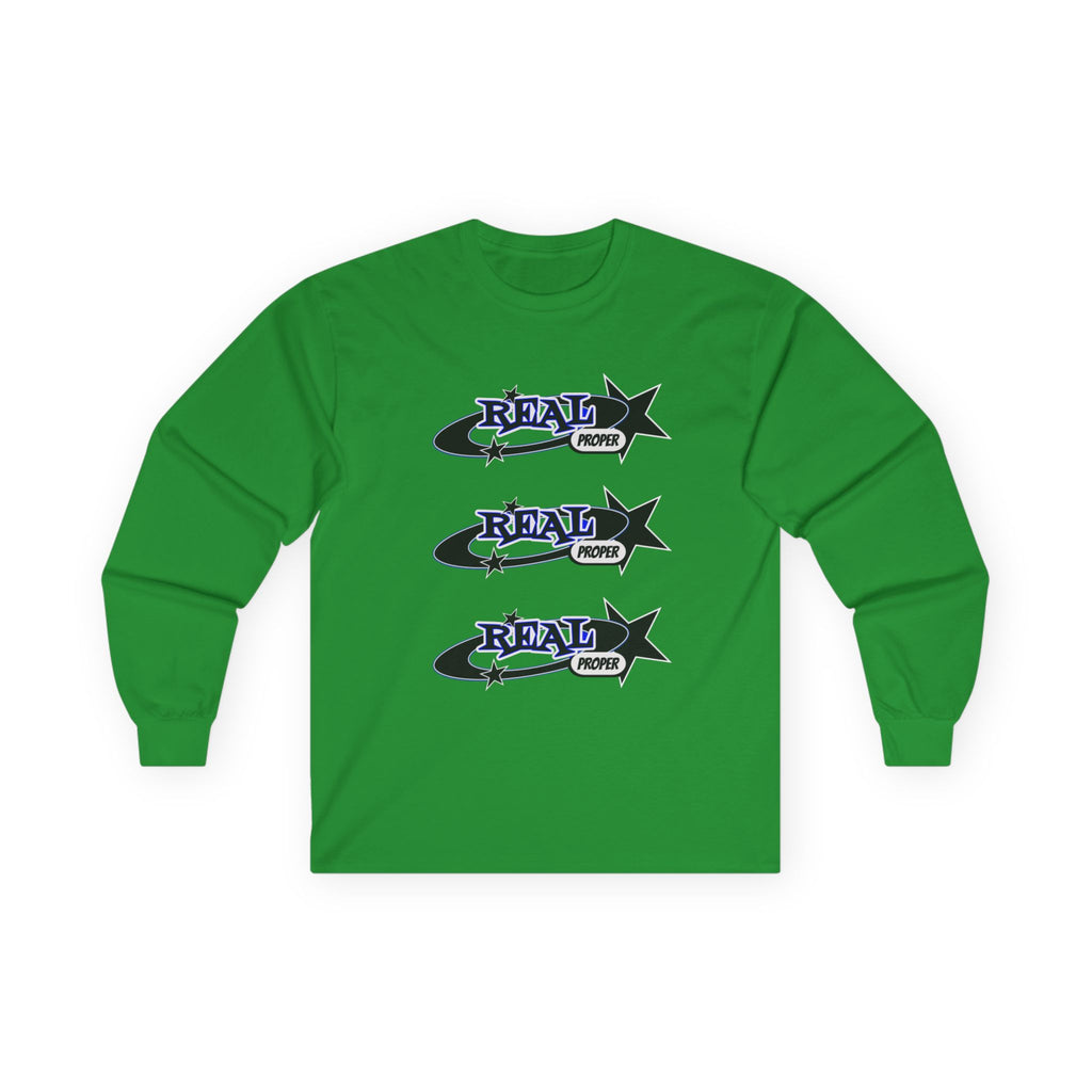 "Real Proper" Graphic Long Sleeve Tee — Retro Star Logo