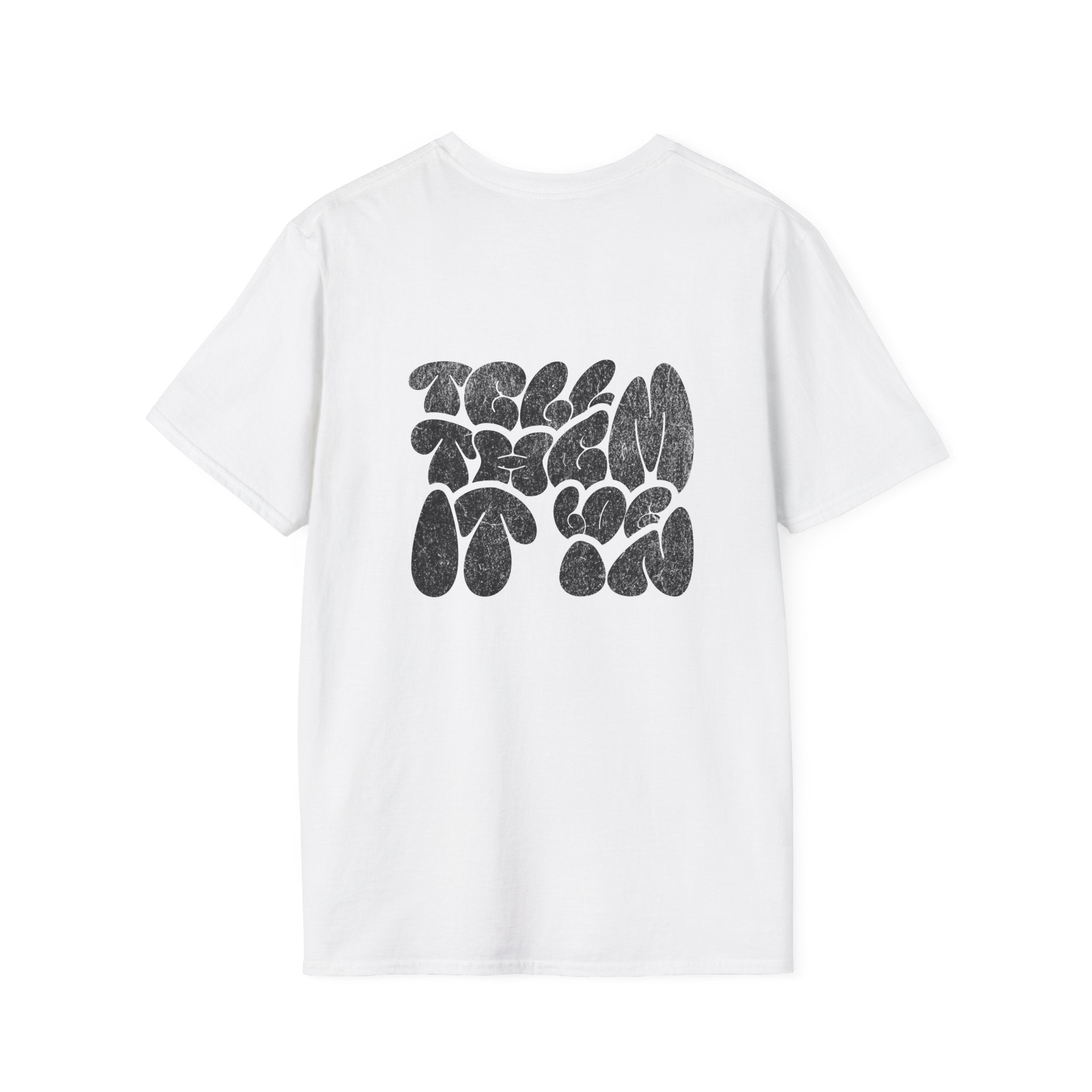 Abstract Bubble Letter Graphic "LOG IT IN" T-Shirt — Vintage Black Text Design