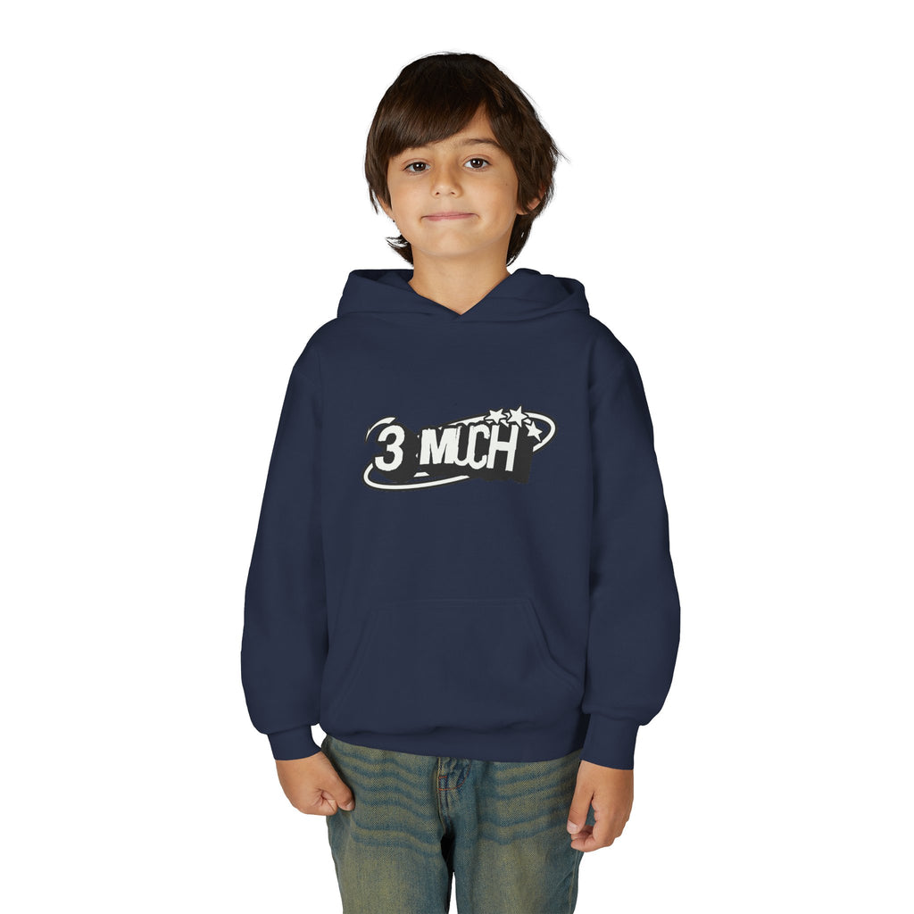Youth Hoodie — Retro '3 MUCH'Style Graphic Pullover