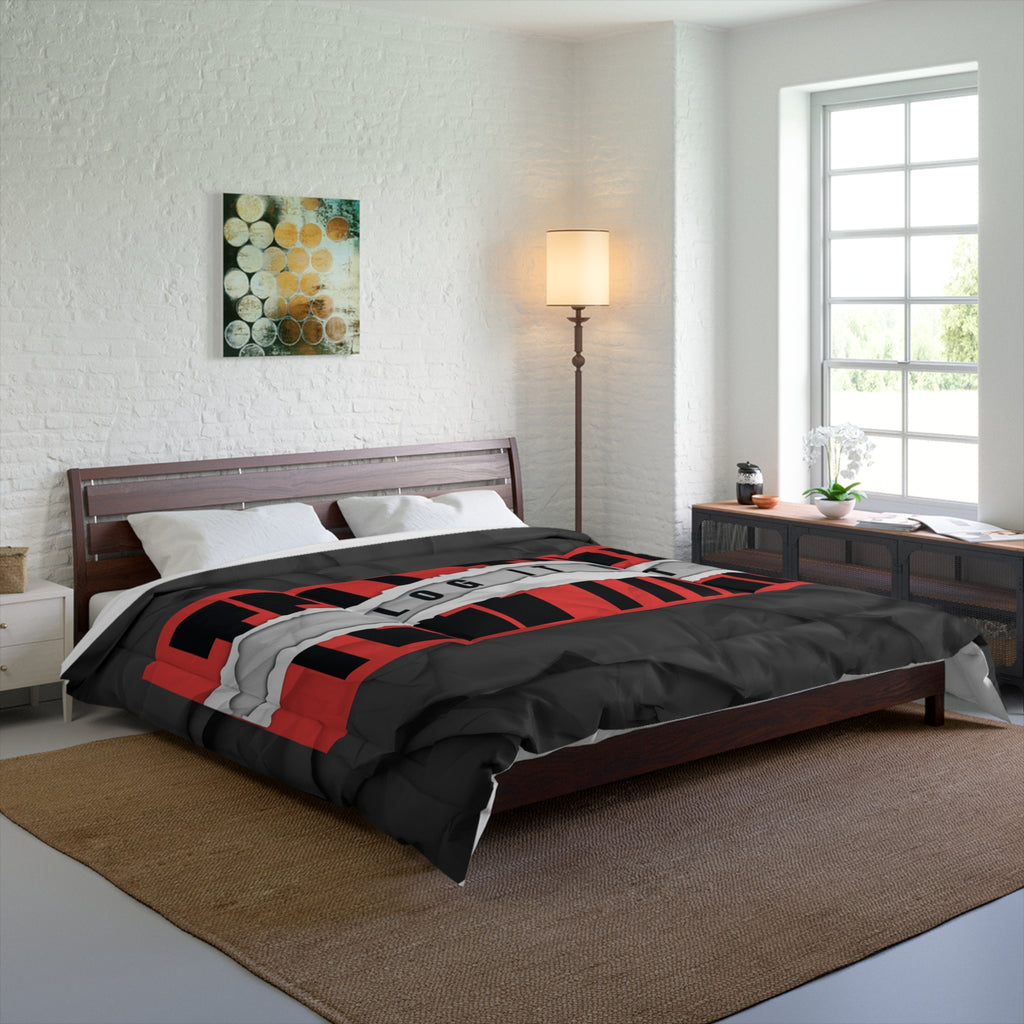 Log It Out Comforter – Bold Black & Red Graphic Bedding