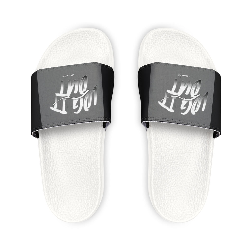 Men's Slide Sandals — 'Log it out' Graphic Removable-Strap Pool Slides