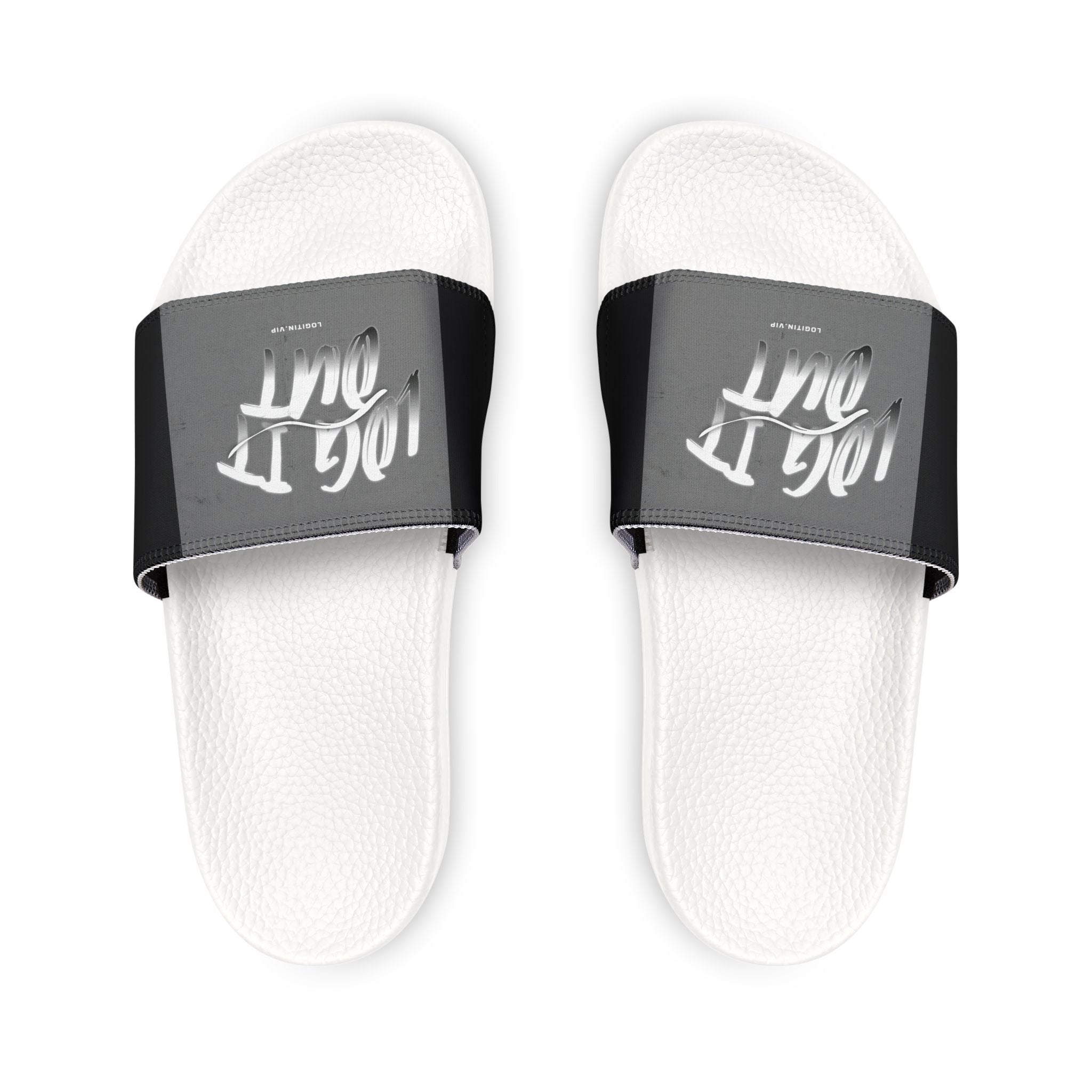 Men's Slide Sandals — 'Log it out' Graphic Removable-Strap Pool Slides