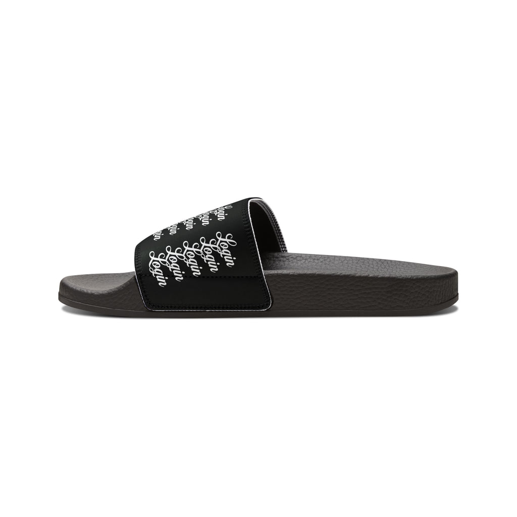 Women's Removable‑Strap Login Slide Sandals — Black Script Pattern