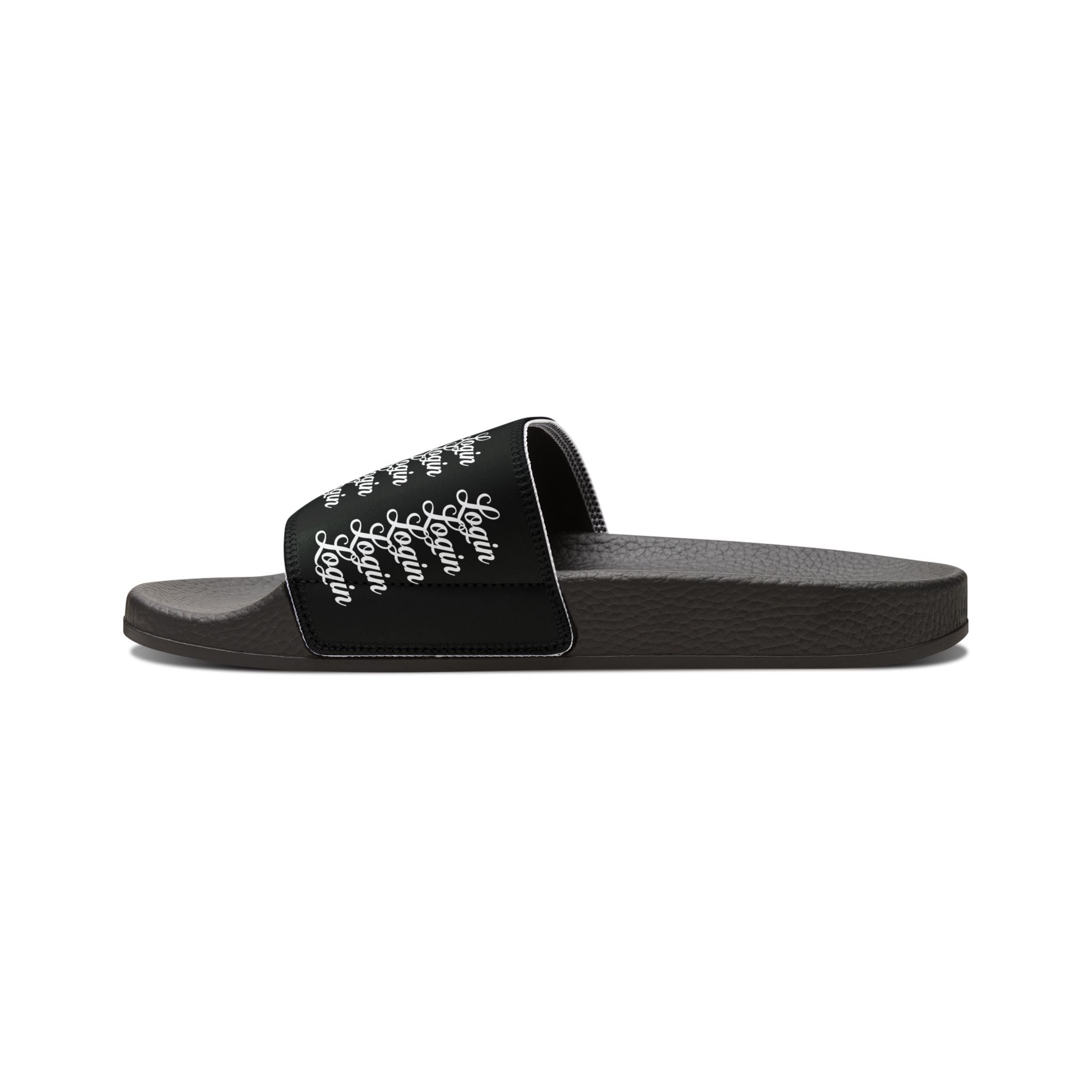 Women's Removable‑Strap Login Slide Sandals — Black Script Pattern
