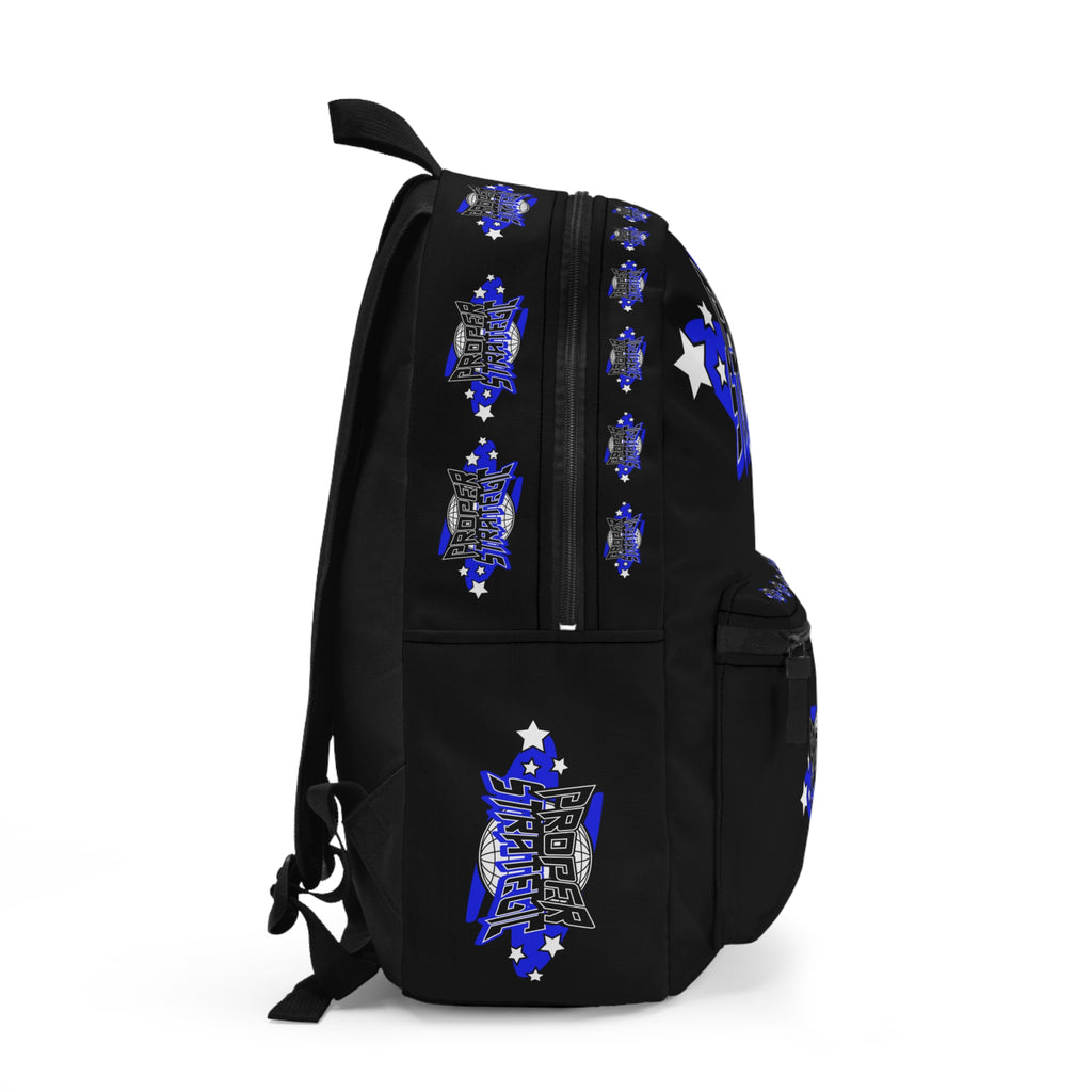 Proper Strategic Blue Logo Backpack — Star Graphic Casual Daypack